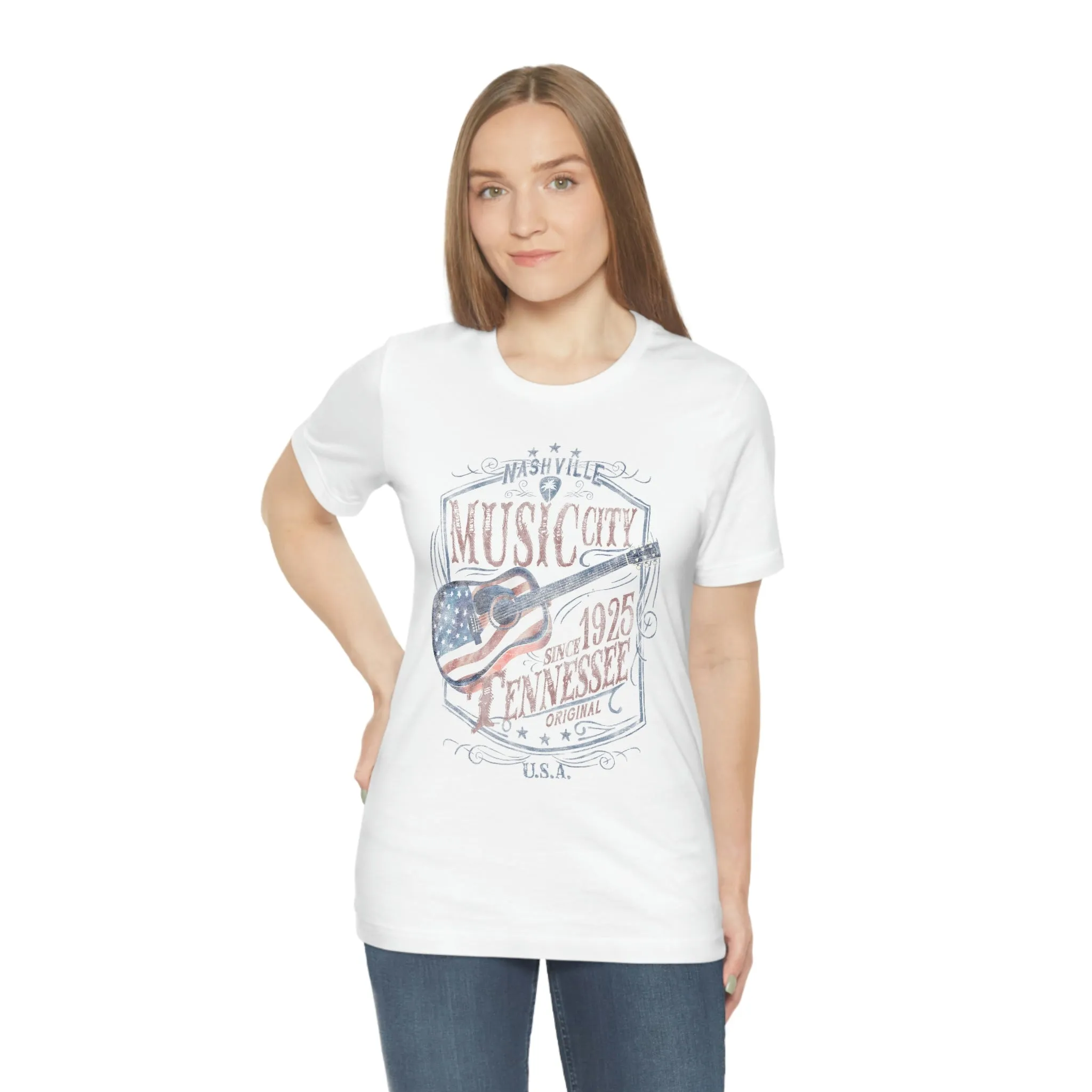Nashville American Flag Guitar Unisex Tee sold by Always Stylish Mama product image thumbnail 4