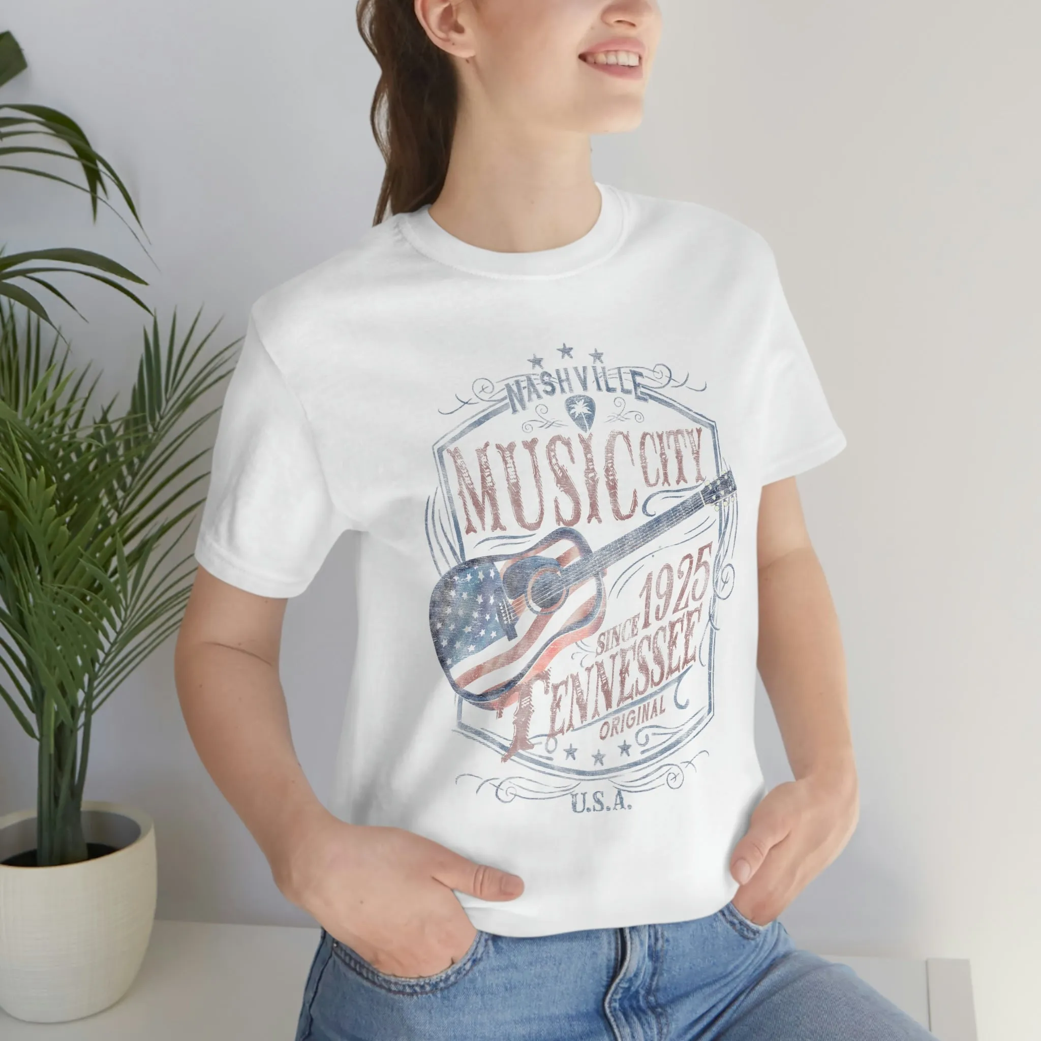 Nashville American Flag Guitar Unisex Tee sold by Always Stylish Mama product image thumbnail 5