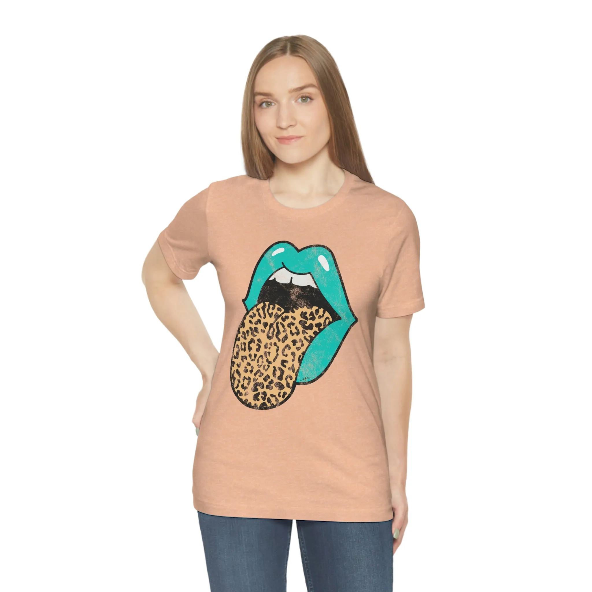 Aqua Lips Leopard Tongue Out Distressed Tee sold by Always Stylish Mama product image thumbnail 4