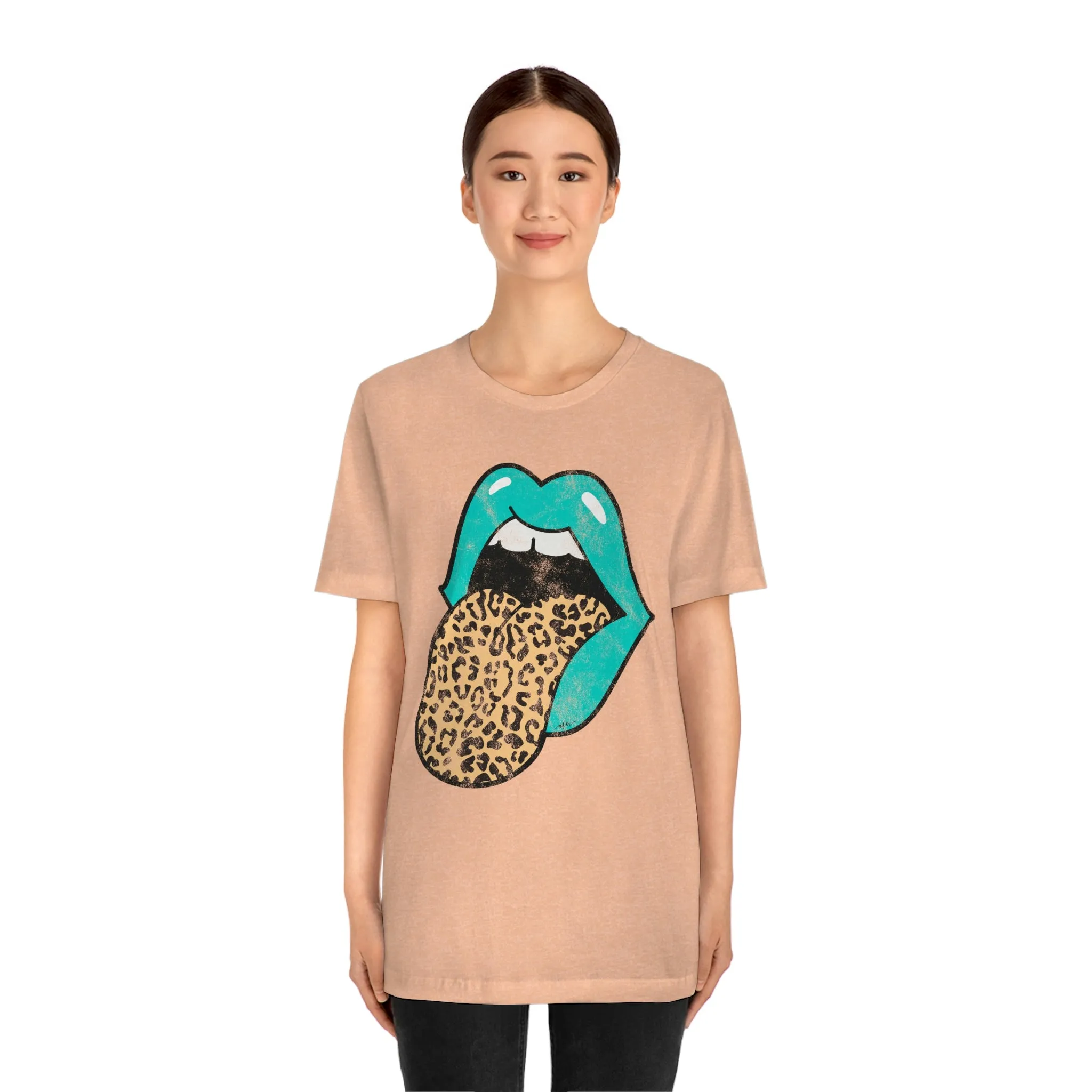 Aqua Lips Leopard Tongue Out Distressed Tee sold by Always Stylish Mama product image thumbnail 2