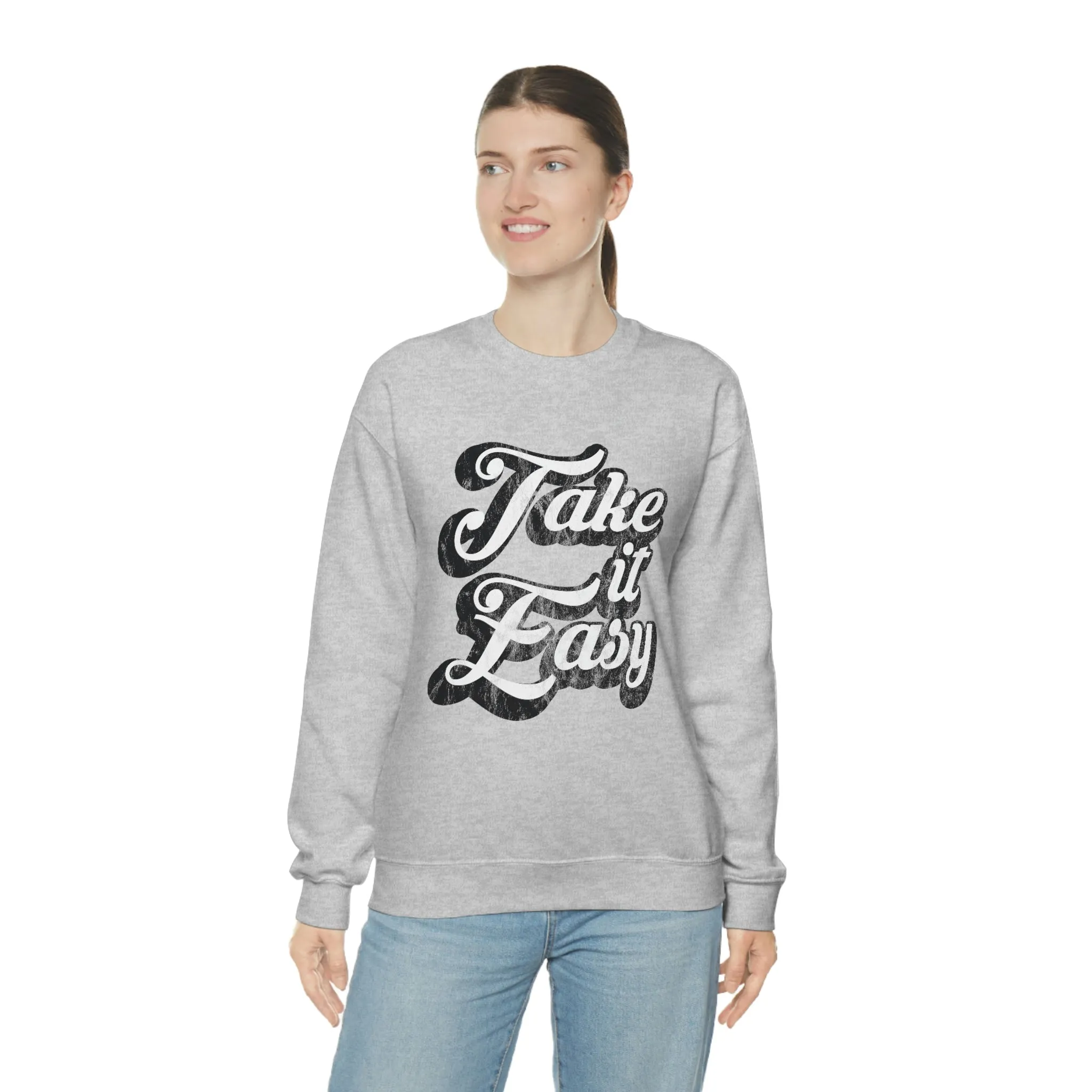 Take It Easy Distressed Unisex Sweatshirt sold by Always Stylish Mama product image thumbnail 3