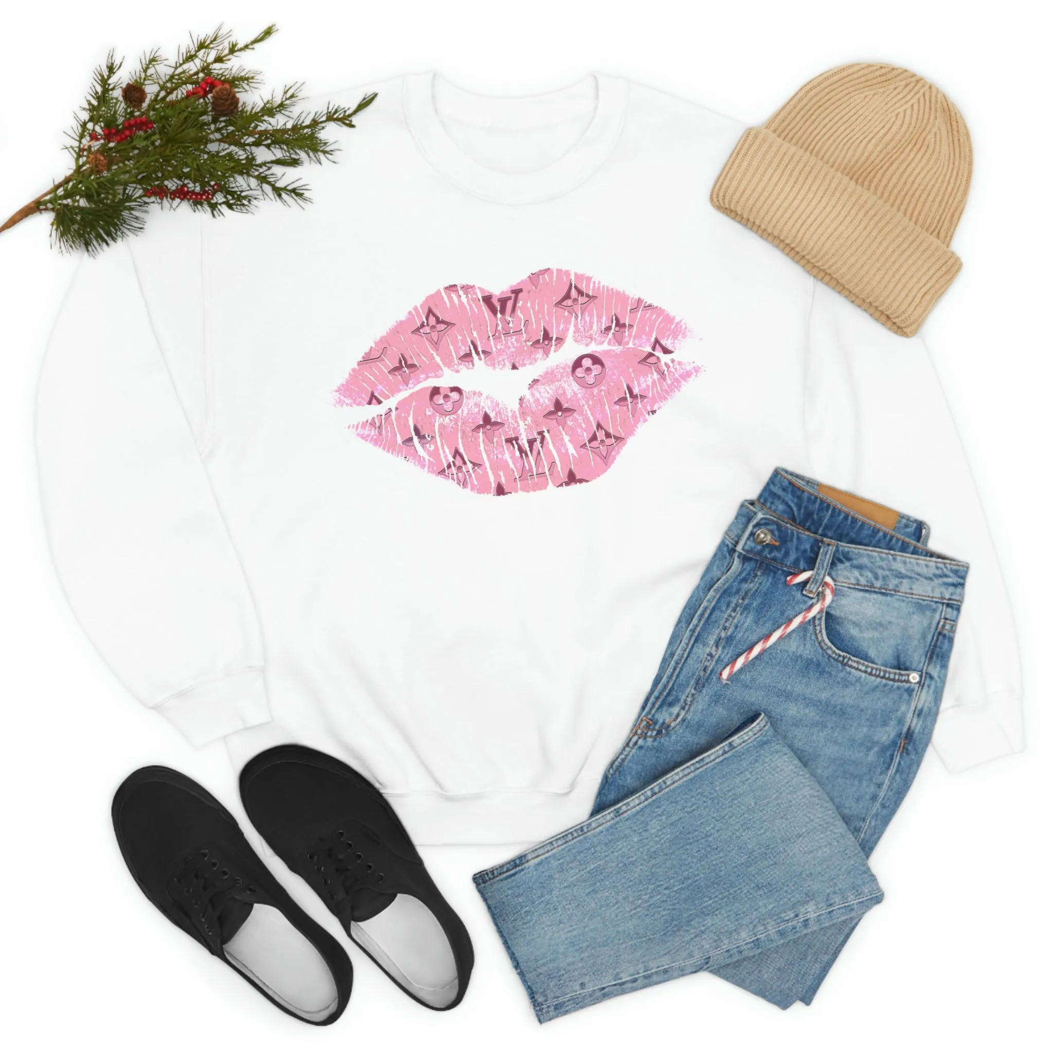Luxe Pink Kiss Lips Unisex Crewneck Sweatshirt sold by Always Stylish Mama product image thumbnail 5