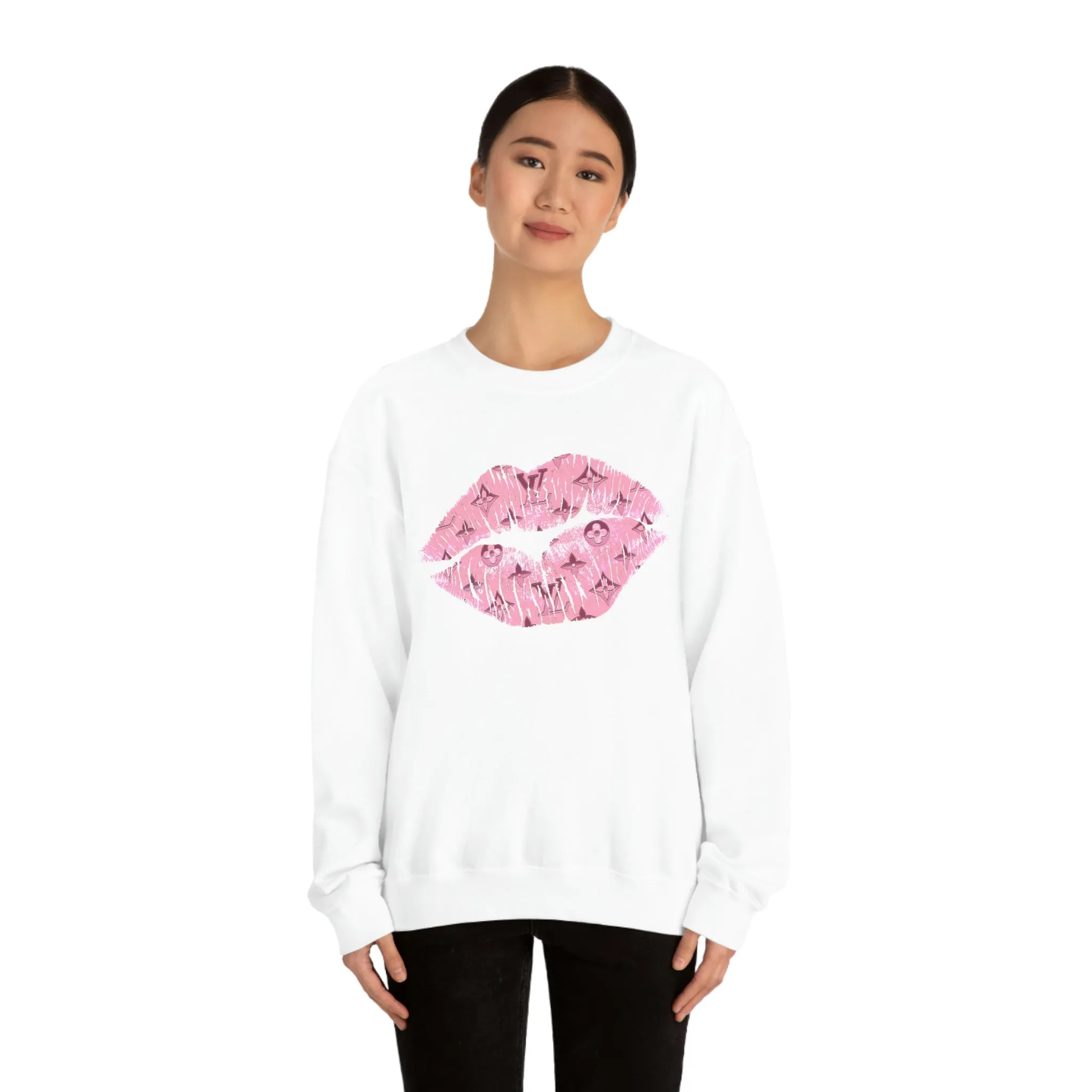 Luxe Pink Kiss Lips Unisex Crewneck Sweatshirt sold by Always Stylish Mama product image thumbnail 2