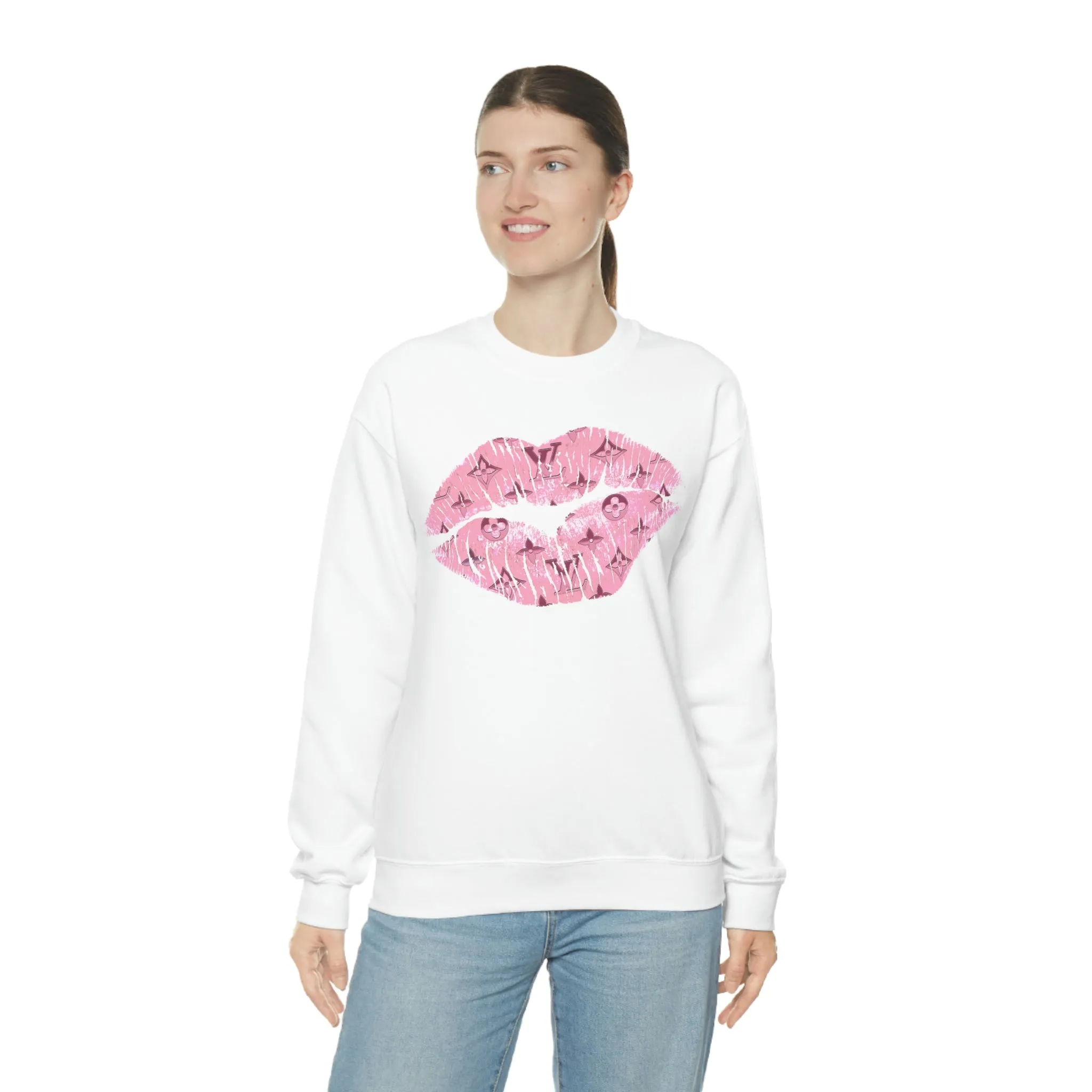 Luxe Pink Kiss Lips Unisex Crewneck Sweatshirt sold by Always Stylish Mama product image thumbnail 3