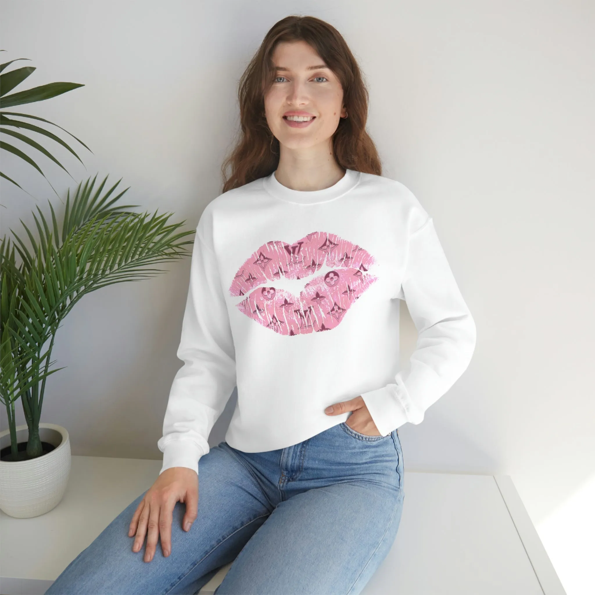 Luxe Pink Kiss Lips Unisex Crewneck Sweatshirt sold by Always Stylish Mama product image thumbnail 4