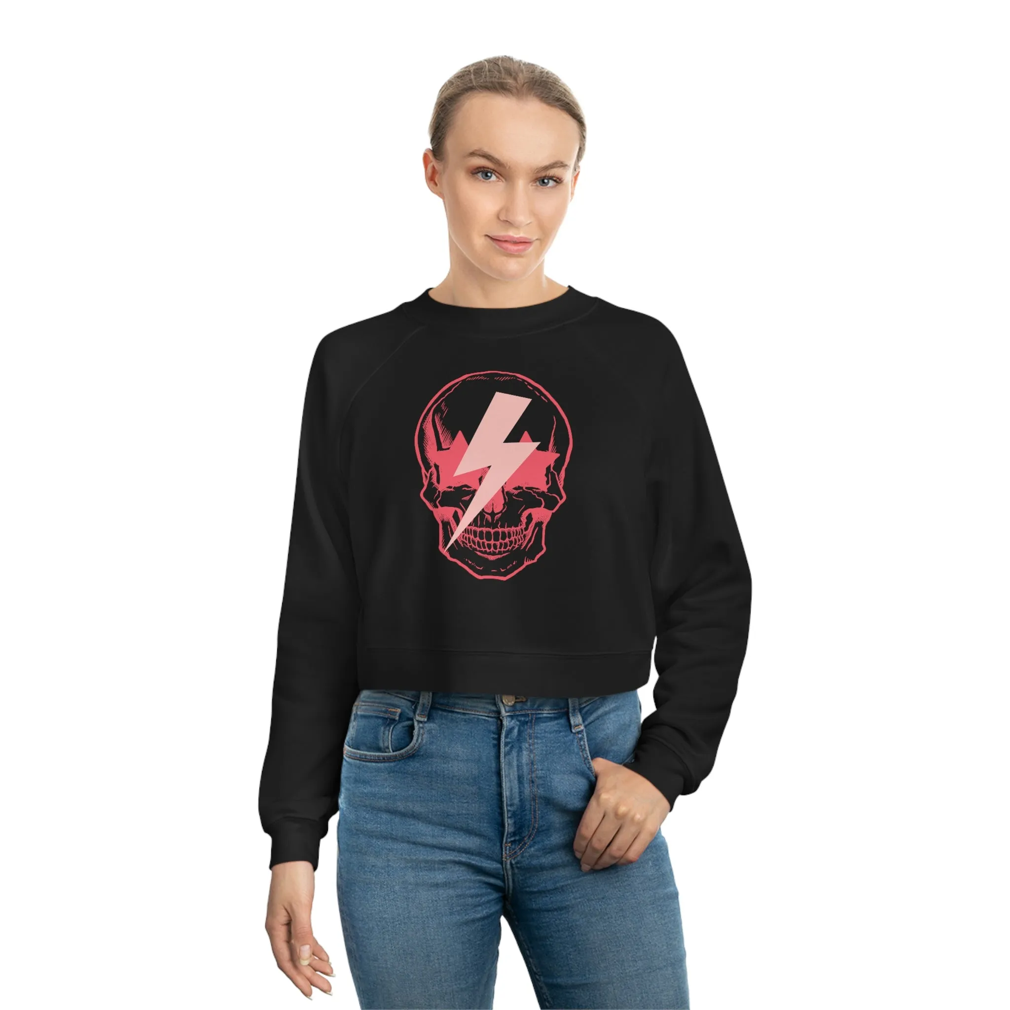Pink Bolt Skull Cropped Sweatshirt sold by Always Stylish Mama product image thumbnail 5