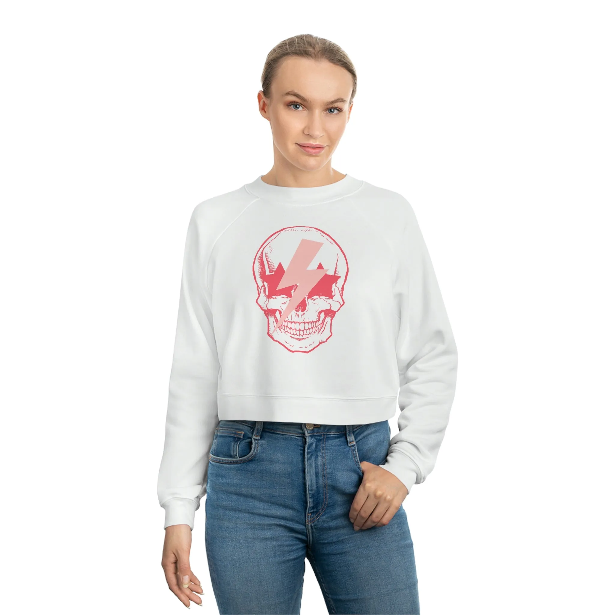 Pink Bolt Skull Cropped Sweatshirt sold by Always Stylish Mama product image thumbnail 2