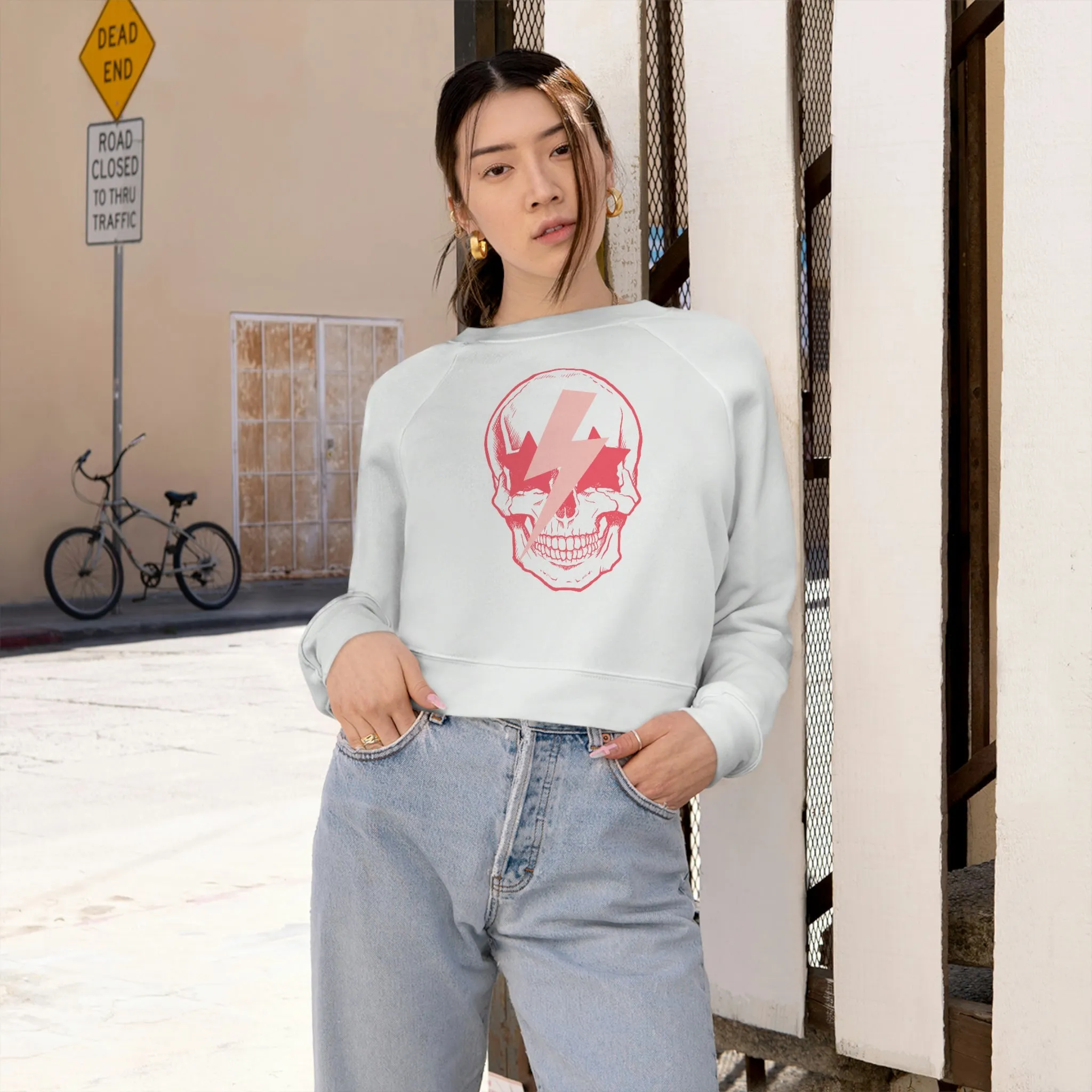 Pink Bolt Skull Cropped Sweatshirt sold by Always Stylish Mama product image thumbnail 3