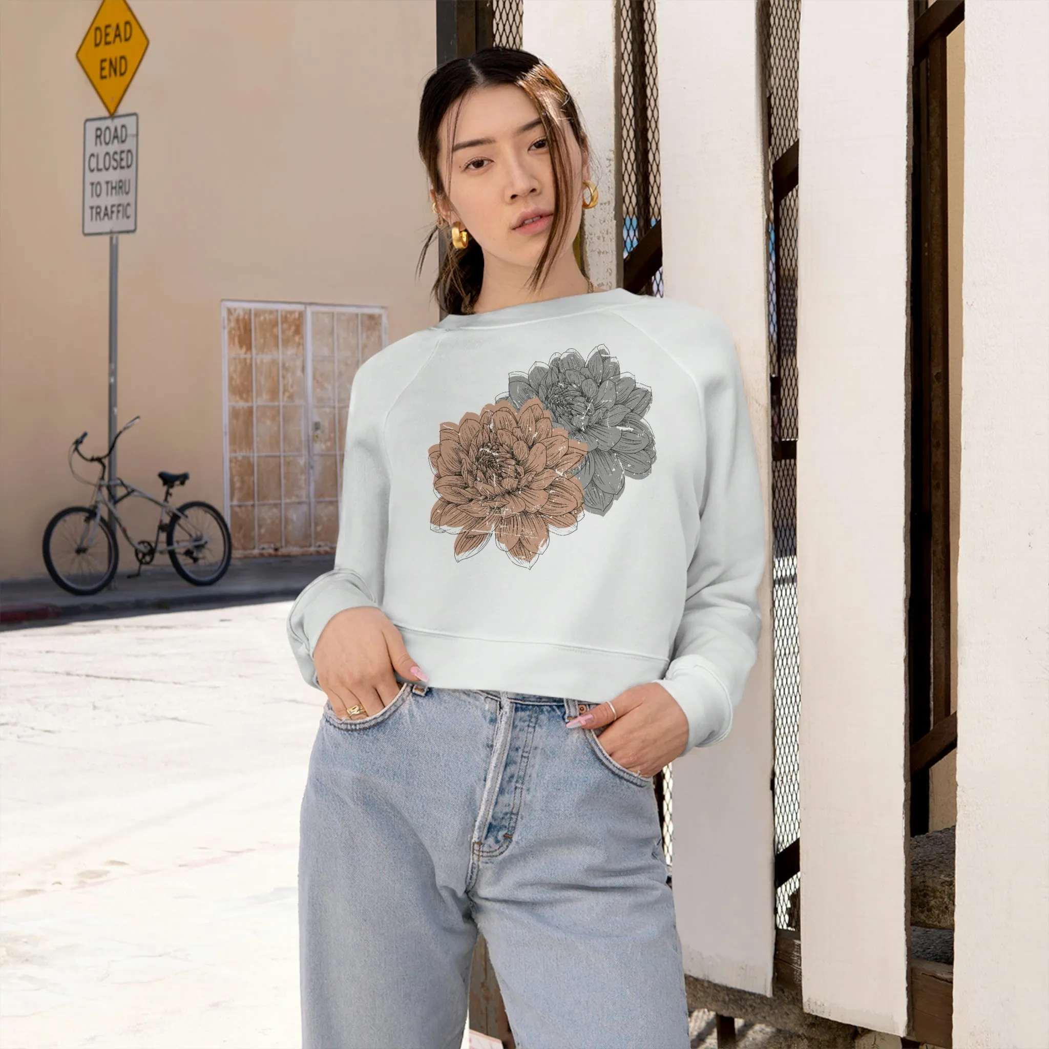Grunge Flowers Cropped Sweatshirt sold by Always Stylish Mama product image thumbnail 3