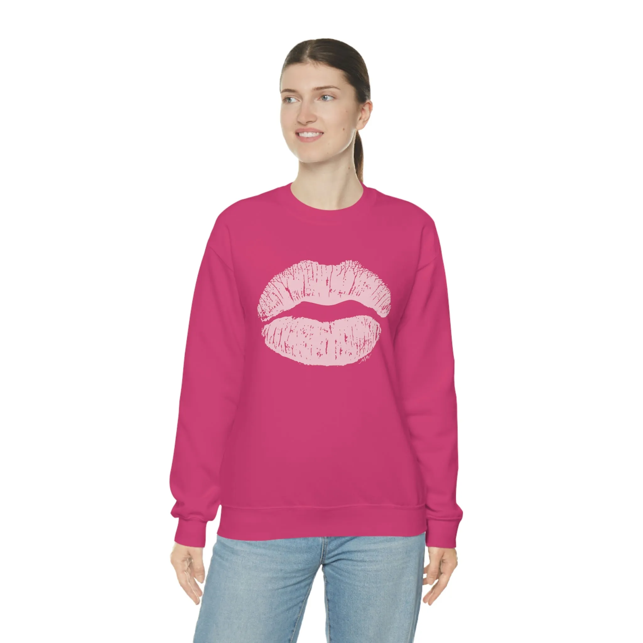 Pink Kiss Lips Unisex Crewneck Sweatshirt sold by Always Stylish Mama product image thumbnail 3