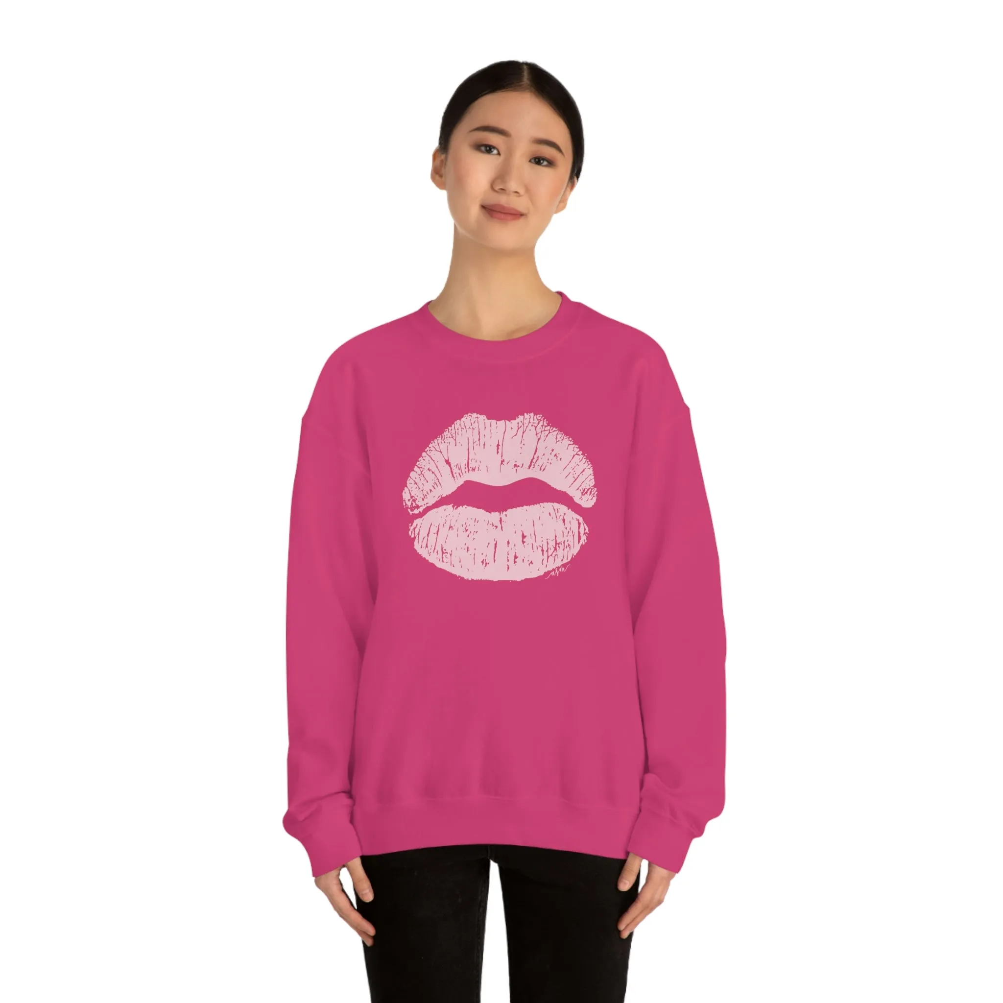 Pink Kiss Lips Unisex Crewneck Sweatshirt sold by Always Stylish Mama product image thumbnail 2