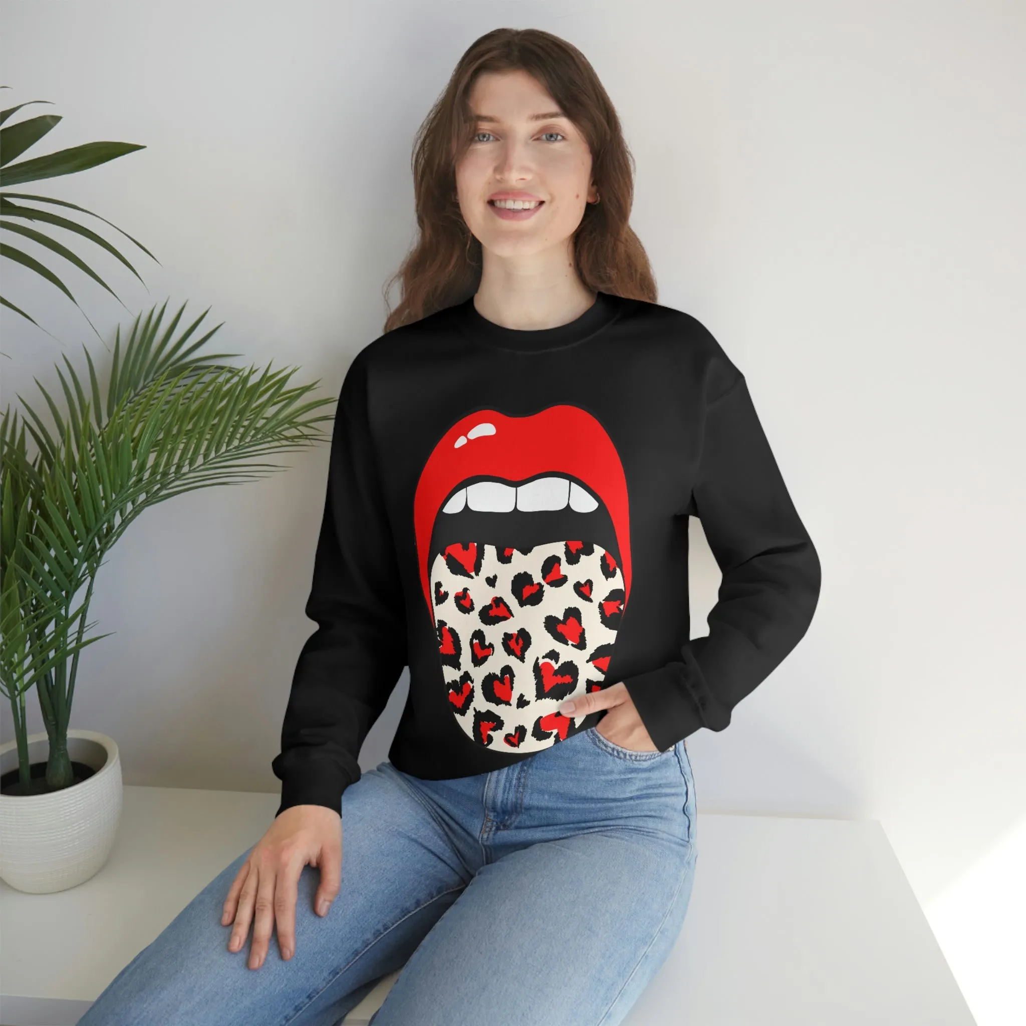 Valentine Hearts Tongue Out Unisex Crewneck Sweatshirt sold by Always Stylish Mama product image thumbnail 4
