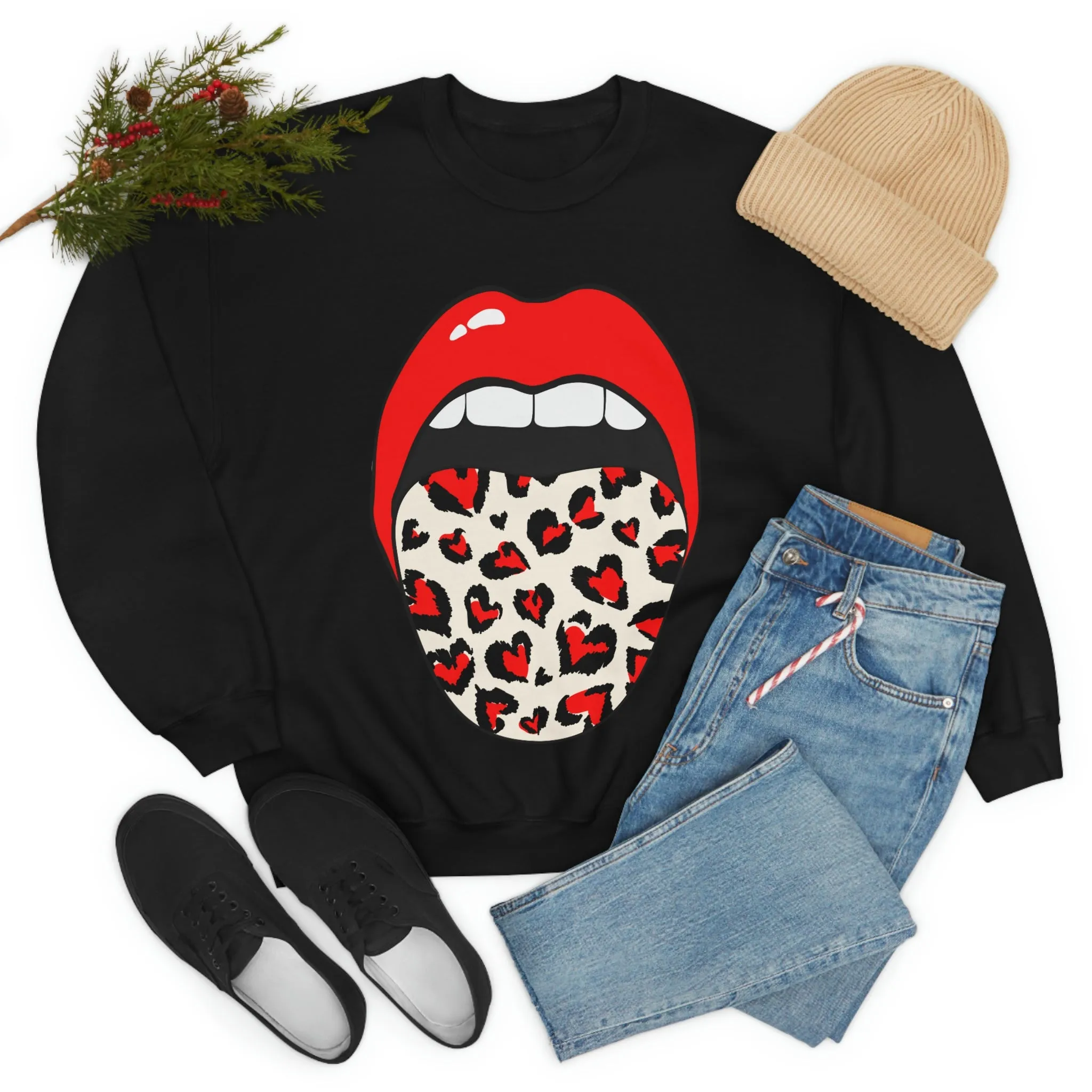 Valentine Hearts Tongue Out Unisex Crewneck Sweatshirt sold by Always Stylish Mama product image thumbnail 5