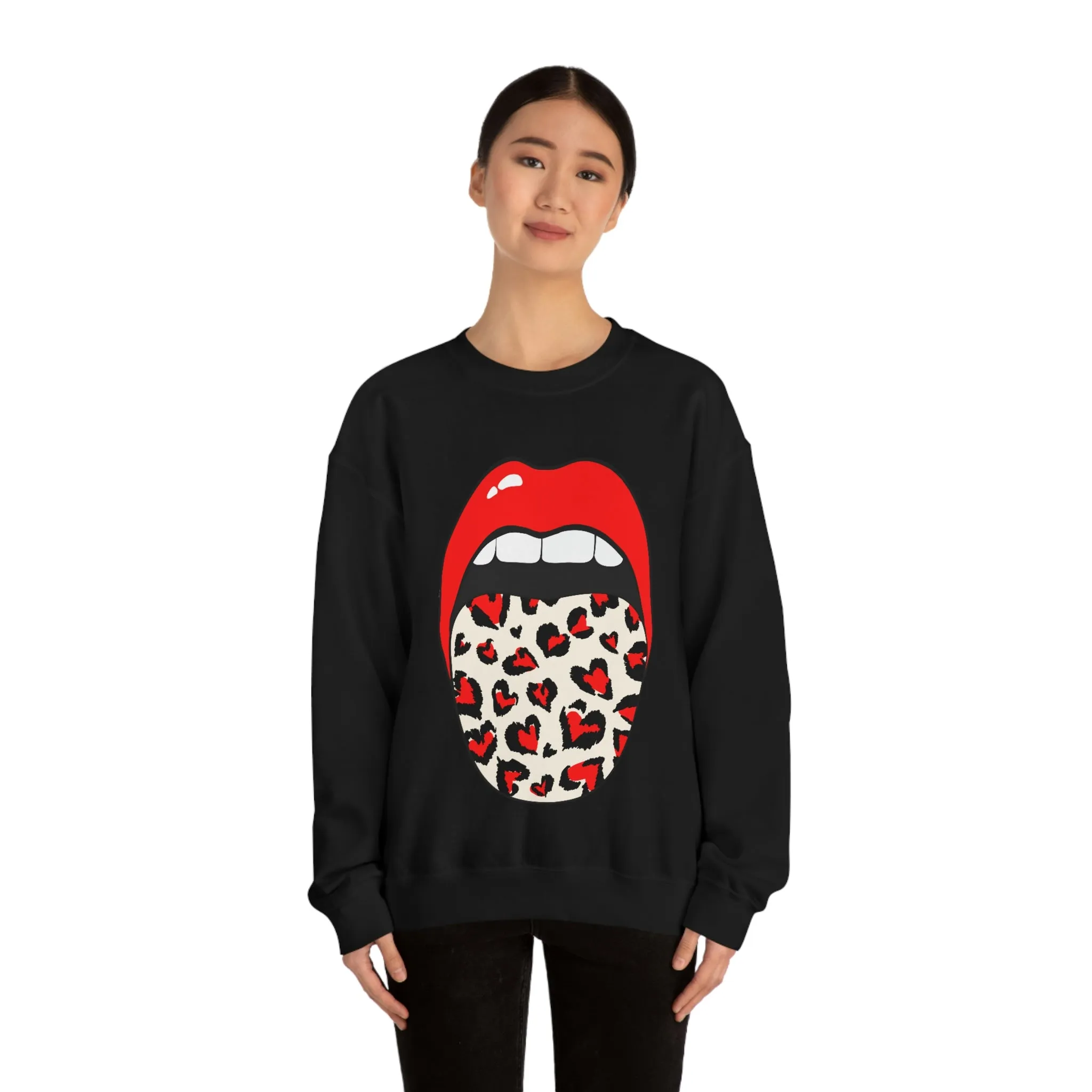 Valentine Hearts Tongue Out Unisex Crewneck Sweatshirt sold by Always Stylish Mama product image thumbnail 2