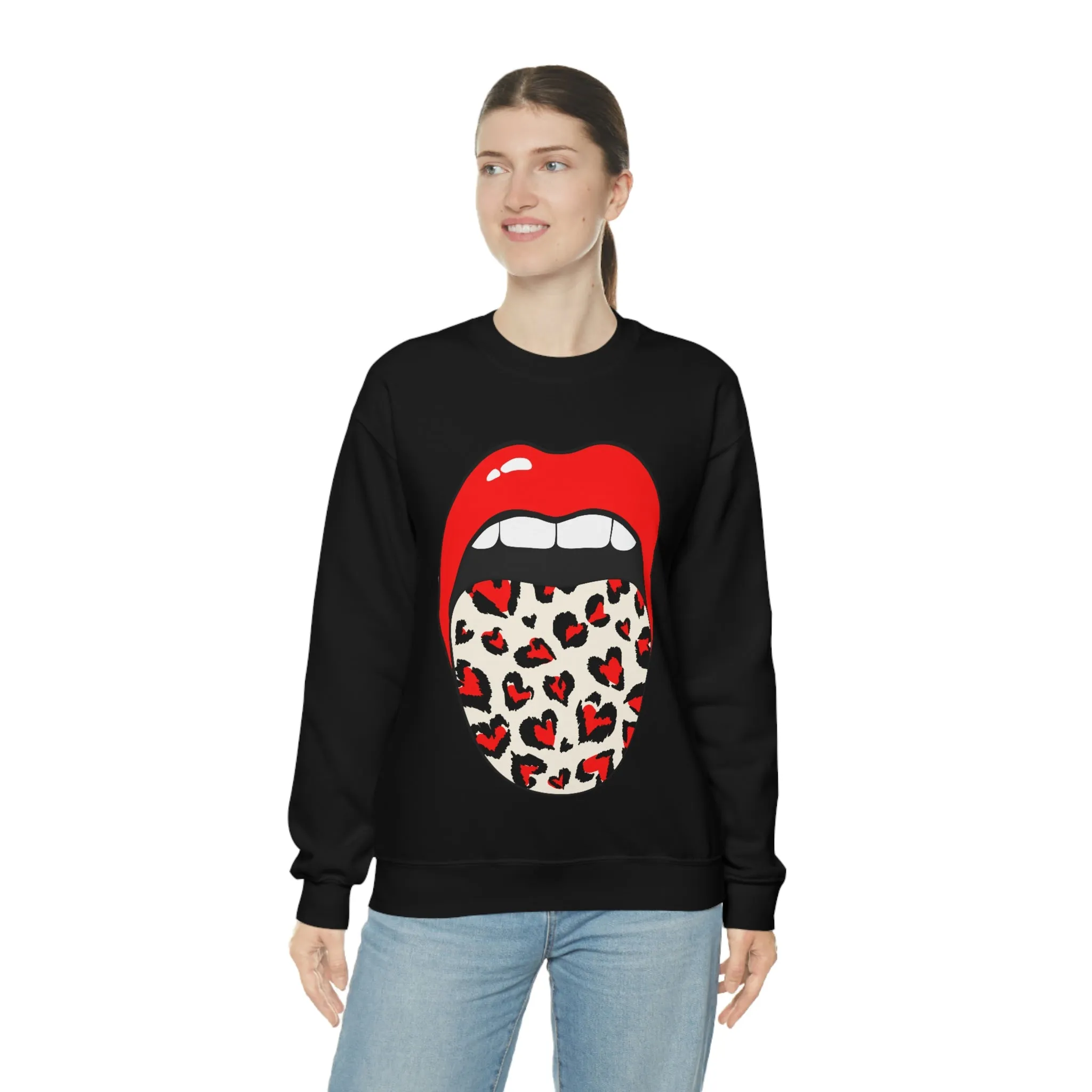 Valentine Hearts Tongue Out Unisex Crewneck Sweatshirt sold by Always Stylish Mama product image thumbnail 3