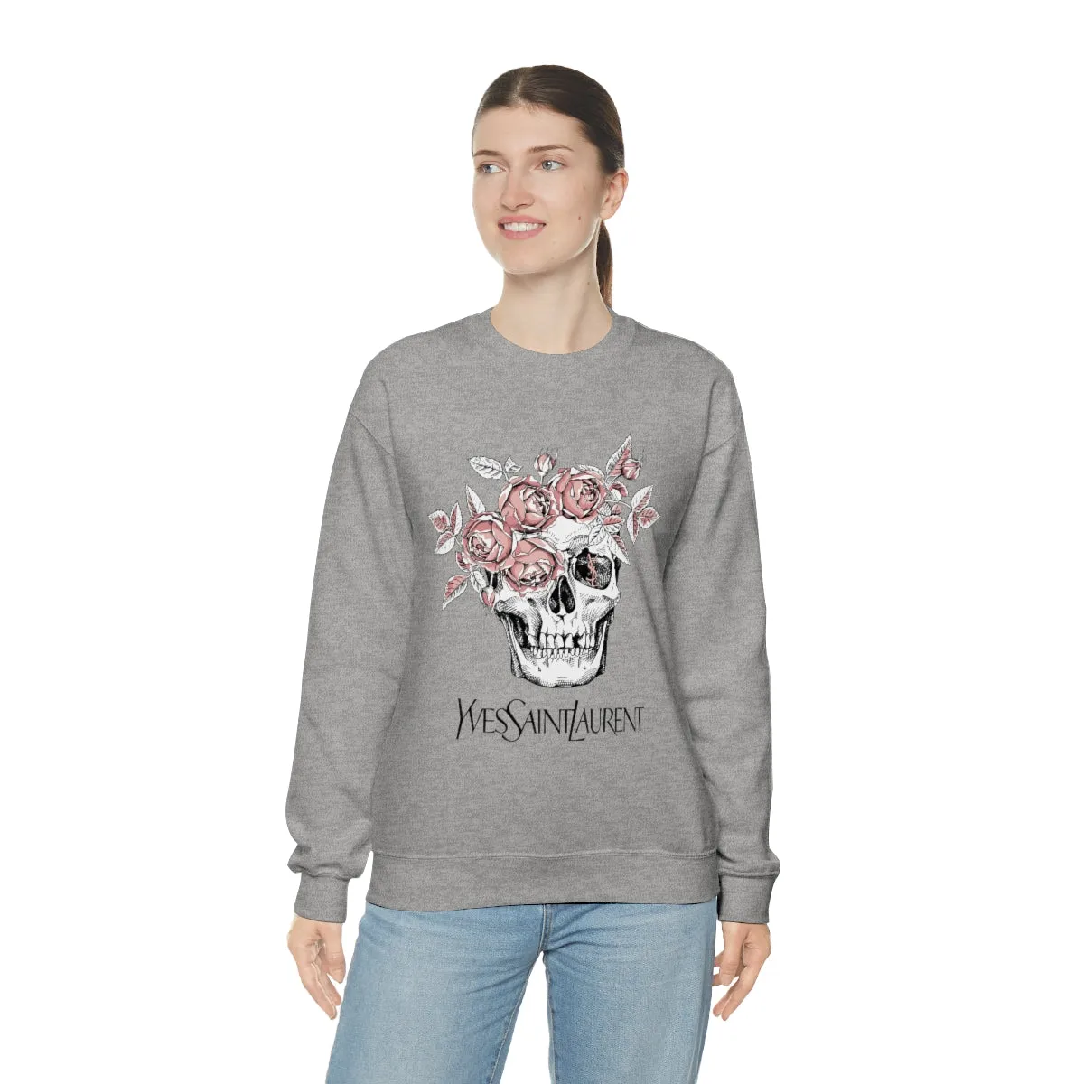 Skull Pink Roses Unisex Sweatshirt sold by Always Stylish Mama product image thumbnail 3