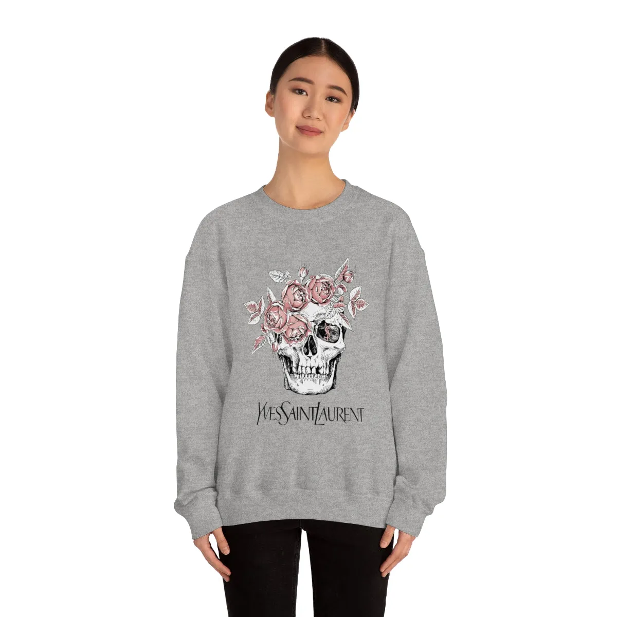 Skull Pink Roses Unisex Sweatshirt sold by Always Stylish Mama product image thumbnail 2