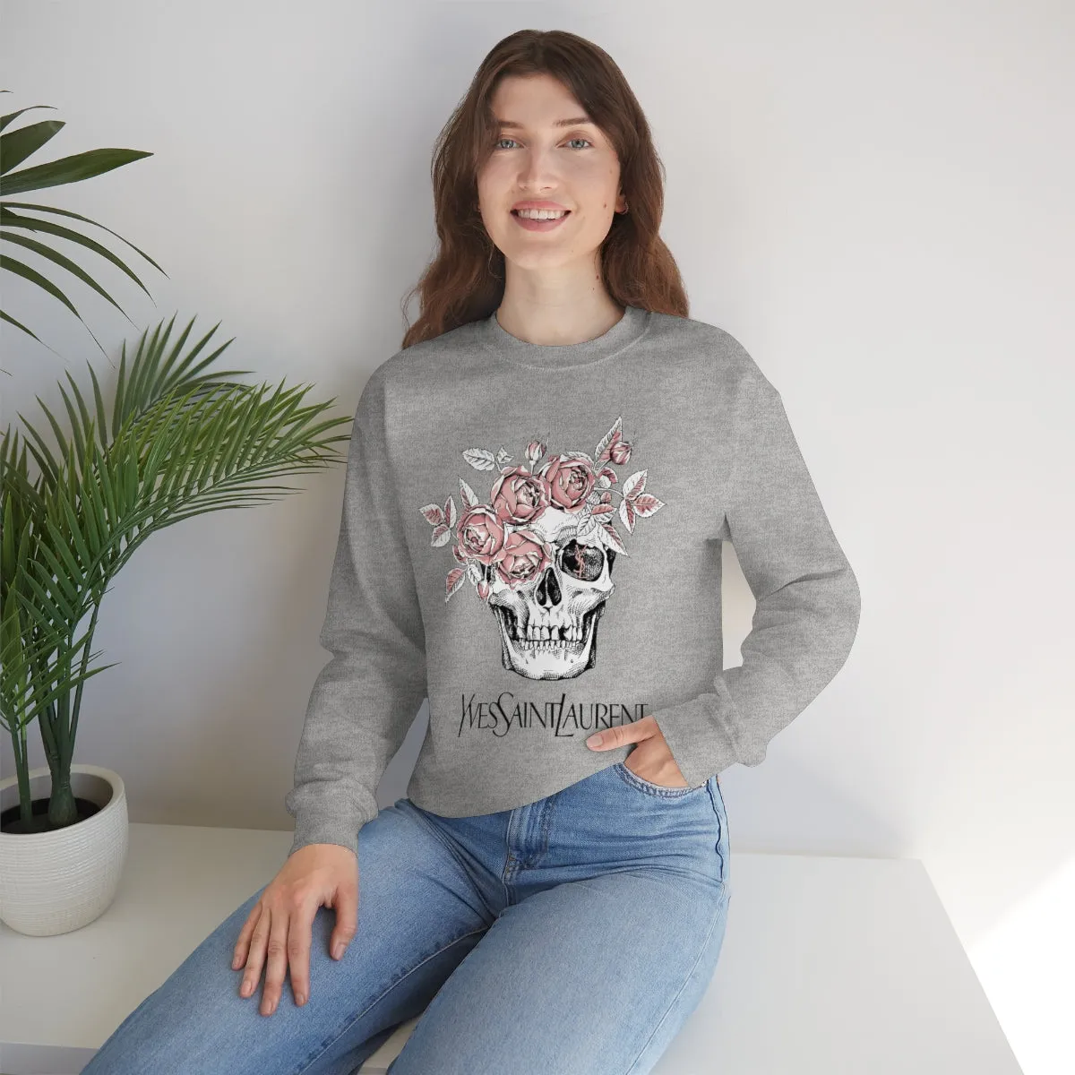 Skull Pink Roses Unisex Sweatshirt sold by Always Stylish Mama product image thumbnail 4