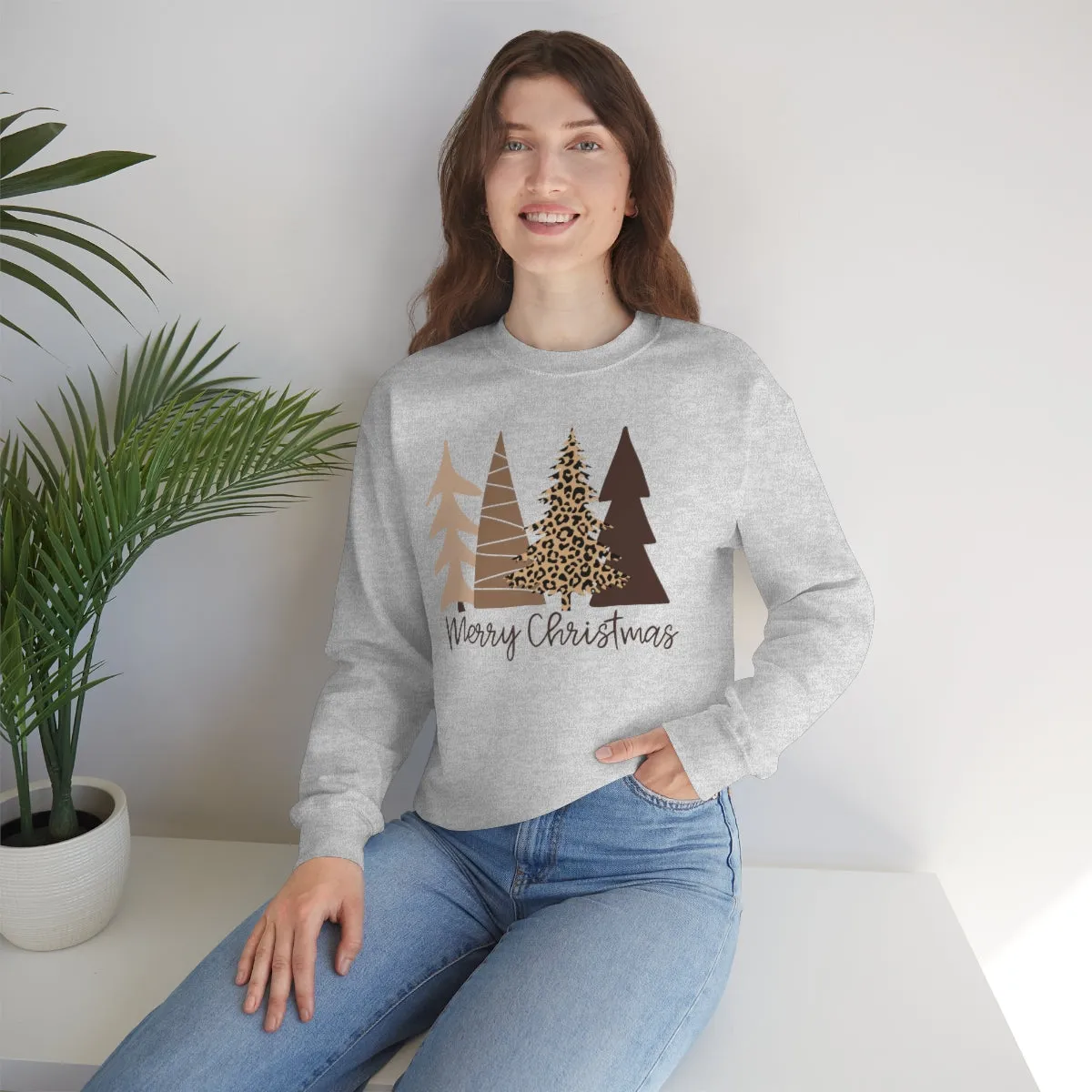 Brown Leopard Christmas Trees Unisex Sweatshirt sold by Always Stylish Mama product image thumbnail 4