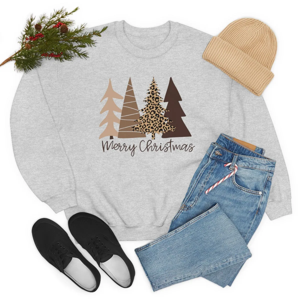 Brown Leopard Christmas Trees Unisex Sweatshirt sold by Always Stylish Mama product image thumbnail 5
