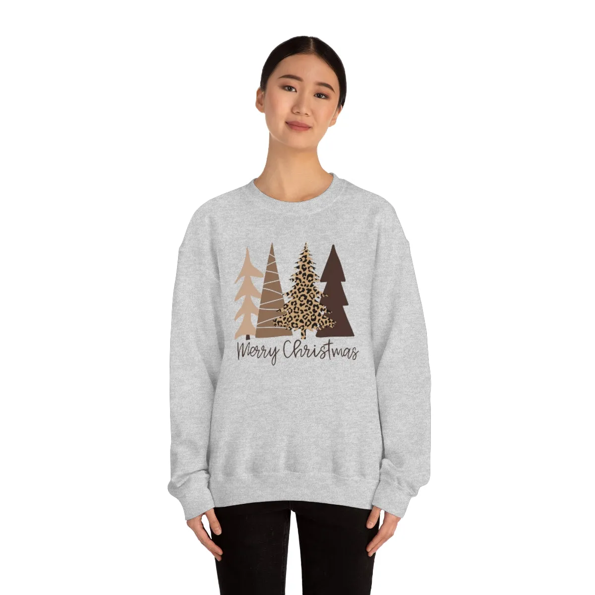 Brown Leopard Christmas Trees Unisex Sweatshirt sold by Always Stylish Mama product image thumbnail 2