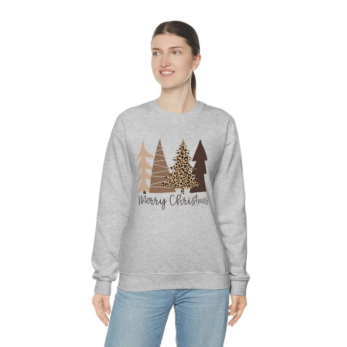 Brown Leopard Christmas Trees Unisex Sweatshirt sold by Always Stylish Mama product image thumbnail 3