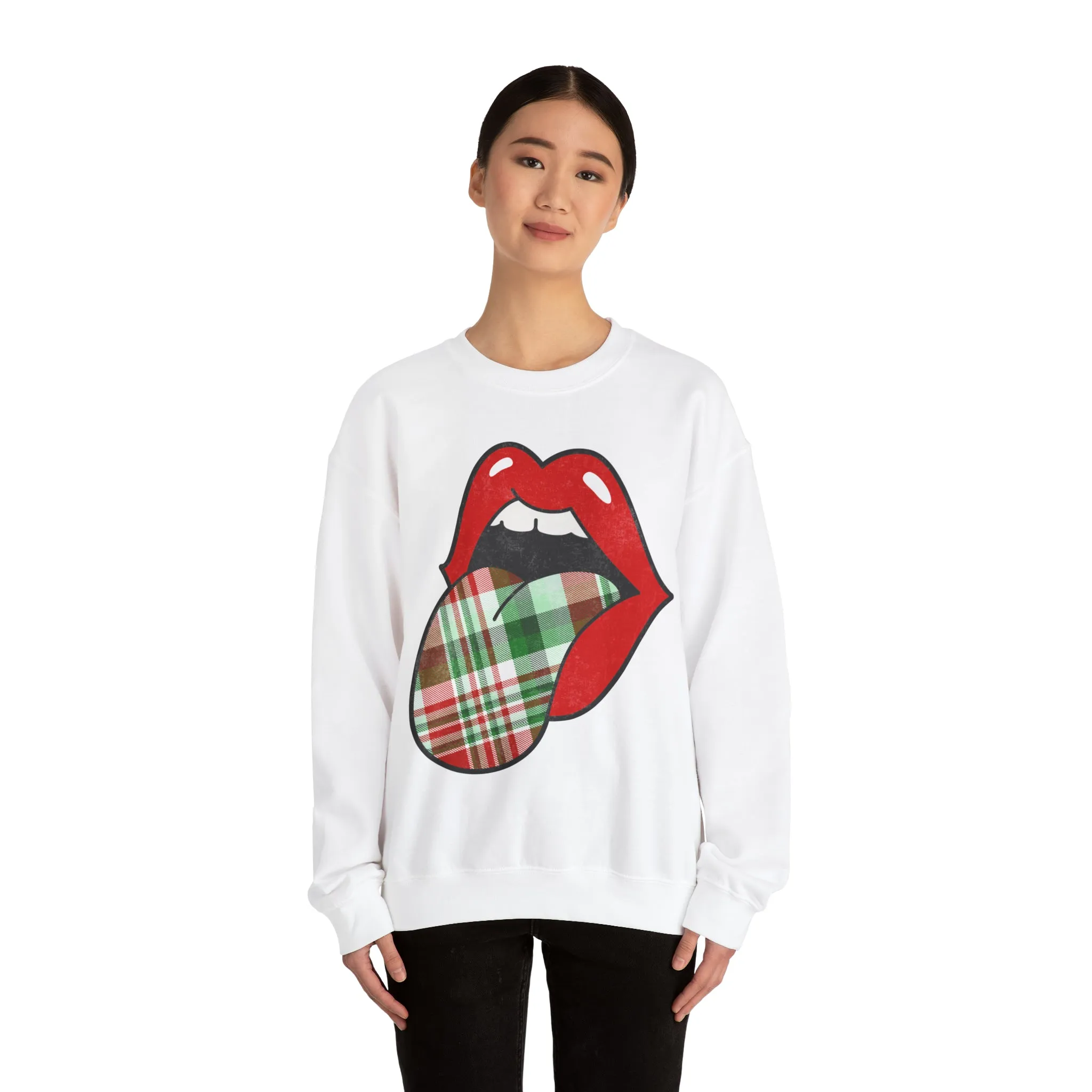 Christmas Plaid Distressed Tongue Out Unisex Sweatshirt sold by Always Stylish Mama product image thumbnail 5