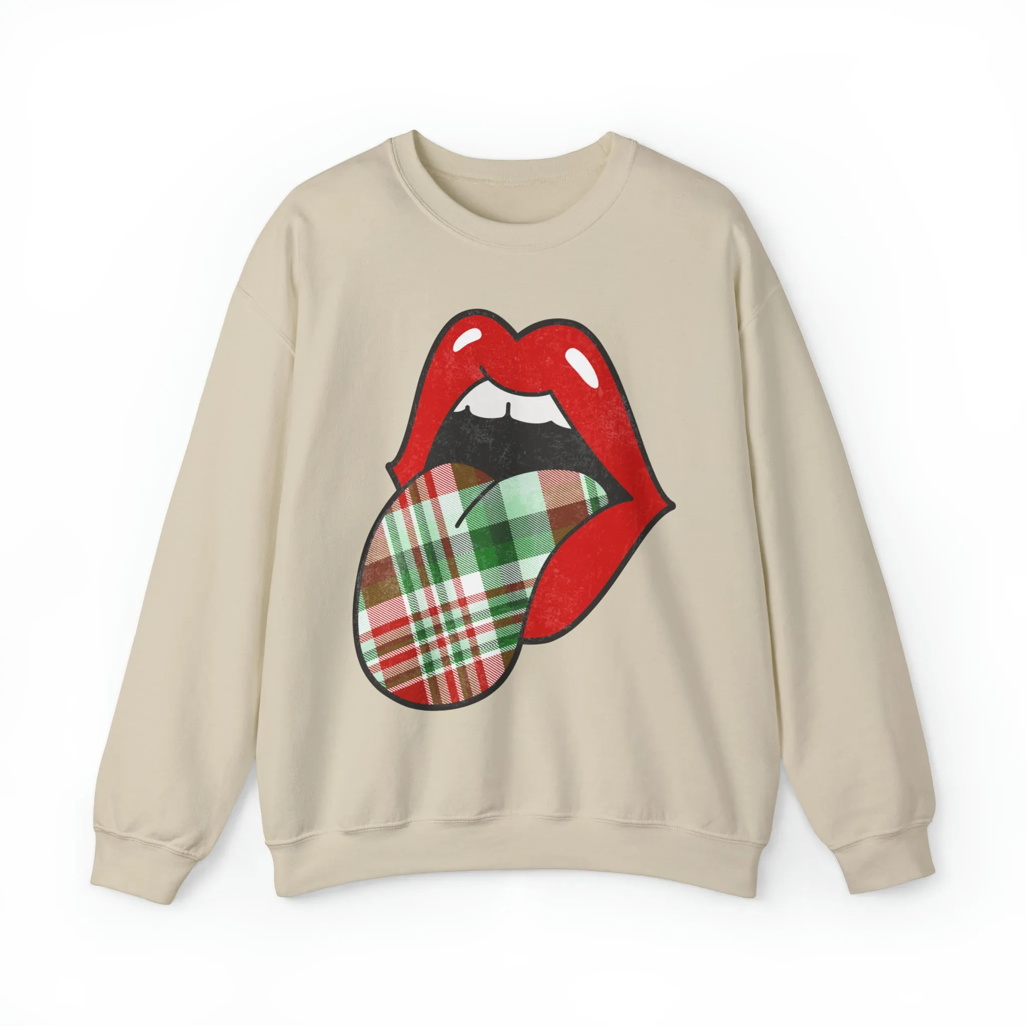 Christmas Plaid Distressed Tongue Out Unisex Sweatshirt sold by Always Stylish Mama product image thumbnail 2