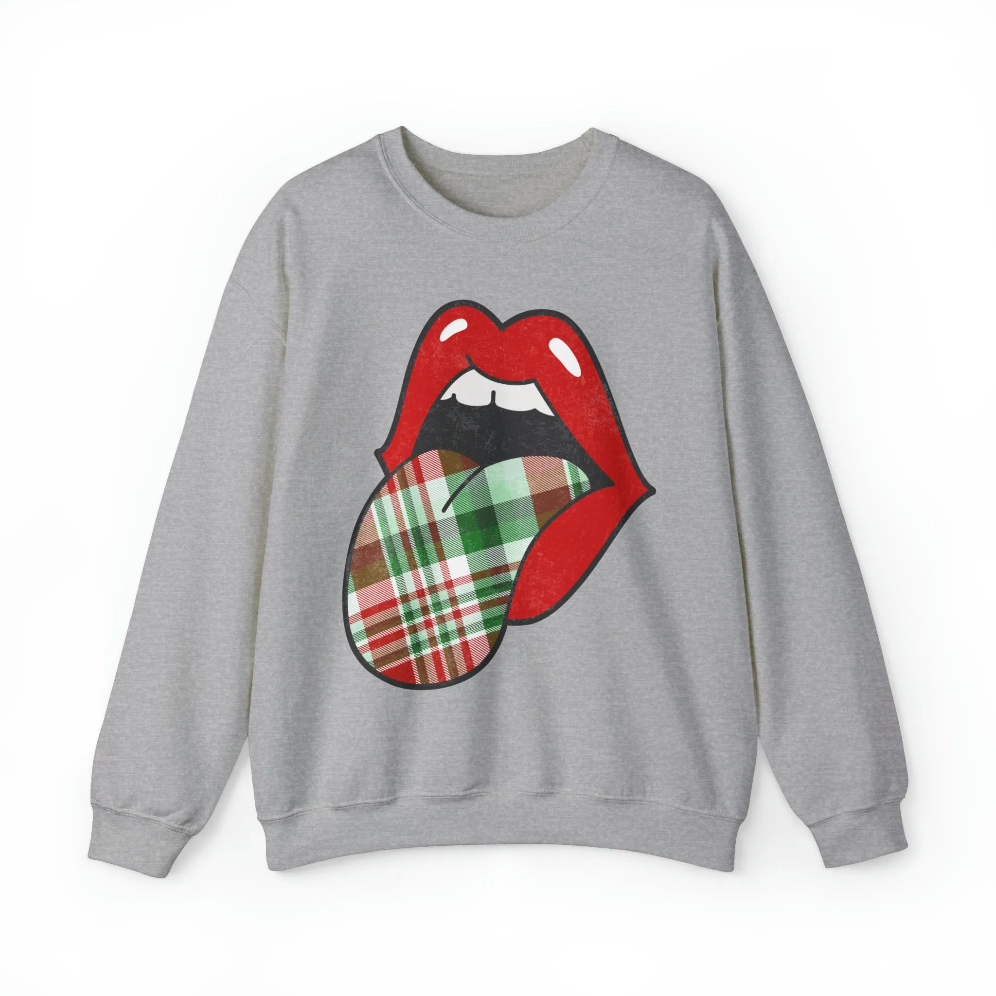 Christmas Plaid Distressed Tongue Out Unisex Sweatshirt sold by Always Stylish Mama product image thumbnail 3