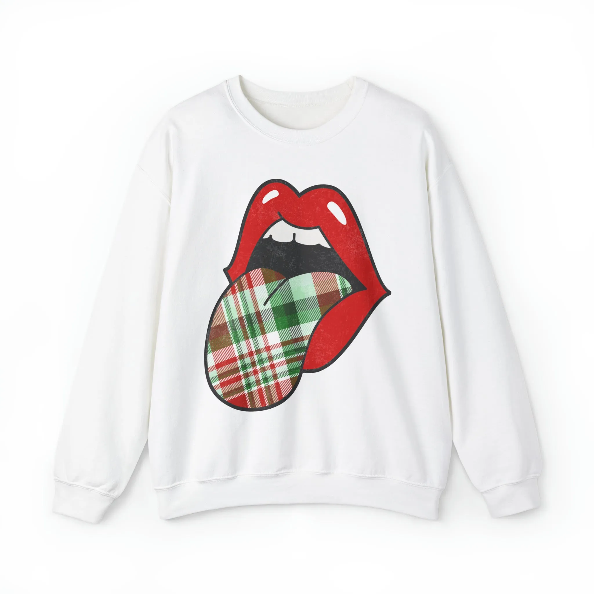 Christmas Plaid Distressed Tongue Out Unisex Sweatshirt sold by Always Stylish Mama
