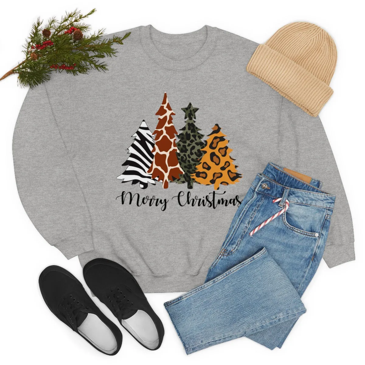 Animal Print Christmas Trees Unisex Sweatshirt sold by Always Stylish Mama product image thumbnail 5