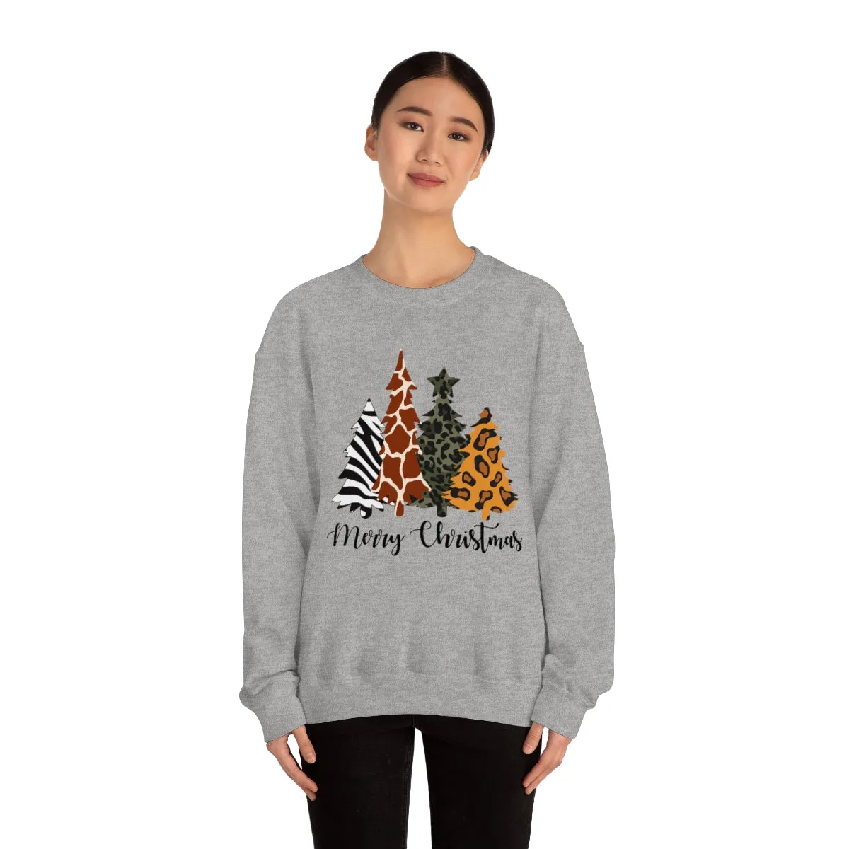 Animal Print Christmas Trees Unisex Sweatshirt sold by Always Stylish Mama product image thumbnail 2