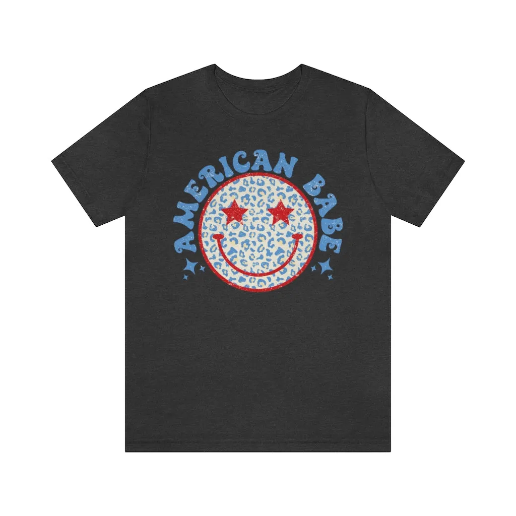 American Babe Leopard Smiley Face Unisex Tee sold by Always Stylish Mama product image thumbnail 4