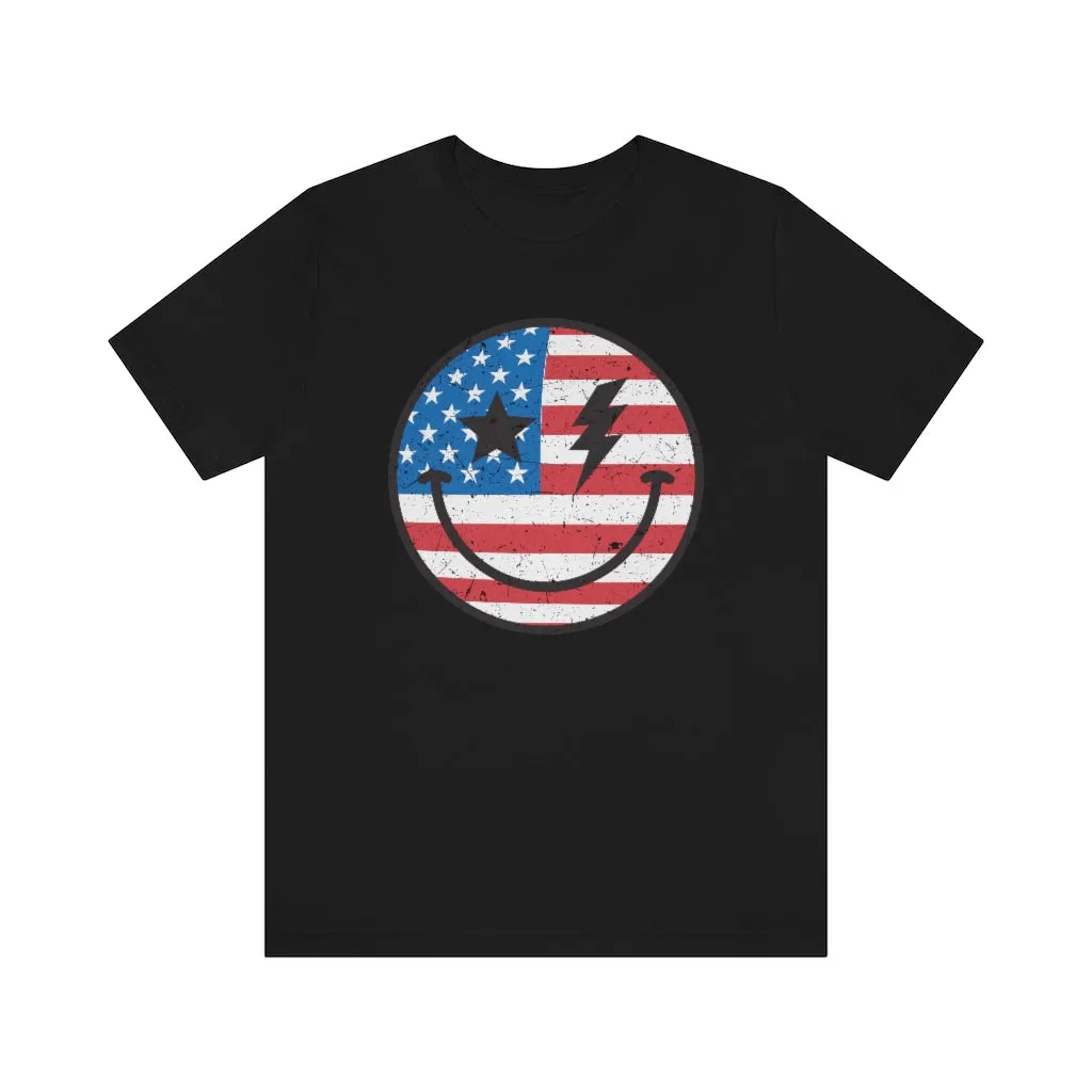 American Flag Smiley Face Unisex Tee sold by Always Stylish Mama product image thumbnail 4
