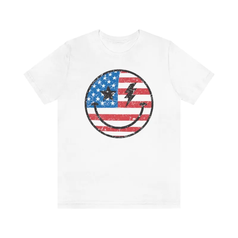 American Flag Smiley Face Unisex Tee sold by Always Stylish Mama
