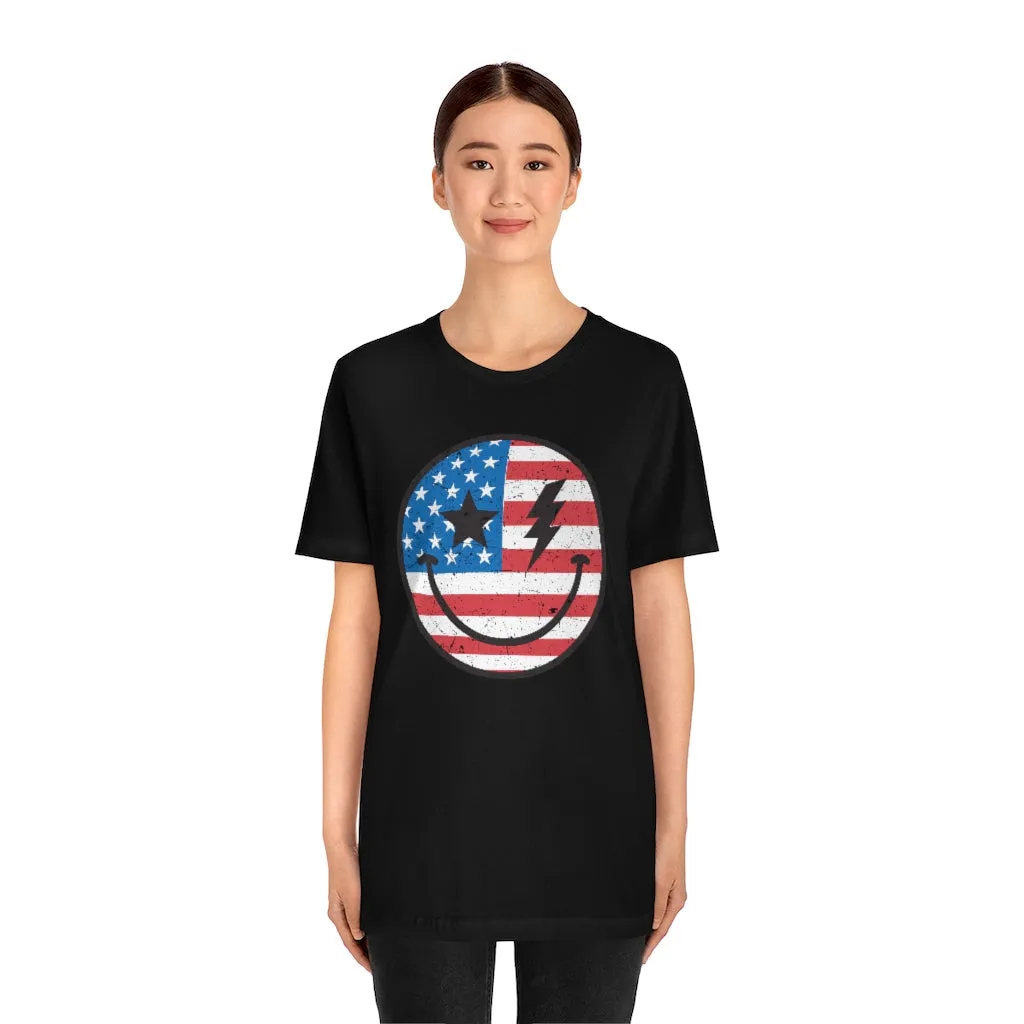 American Flag Smiley Face Unisex Tee sold by Always Stylish Mama product image thumbnail 5