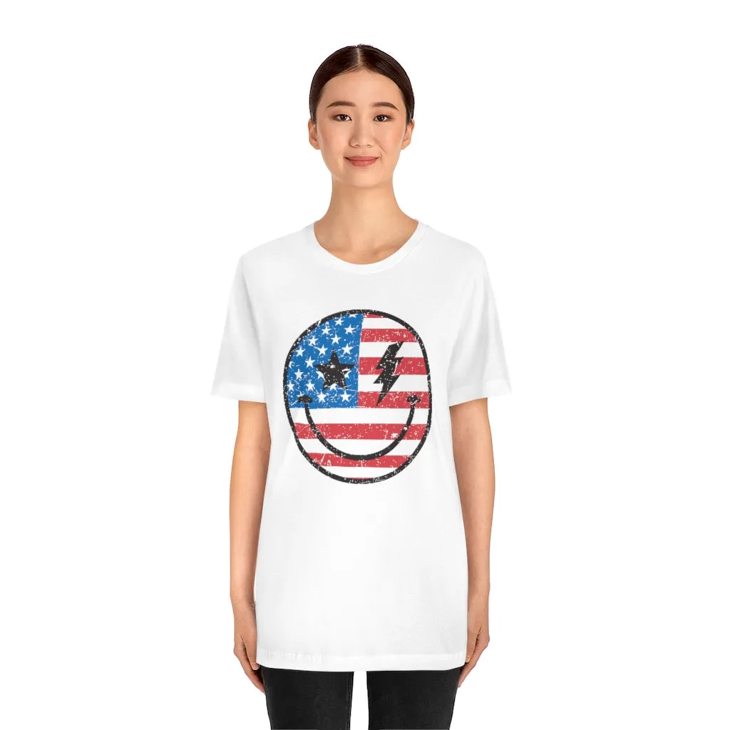 American Flag Smiley Face Unisex Tee sold by Always Stylish Mama product image thumbnail 2
