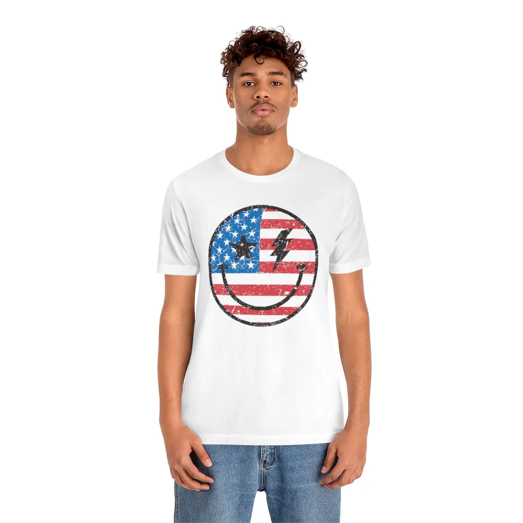 American Flag Smiley Face Unisex Tee sold by Always Stylish Mama product image thumbnail 3