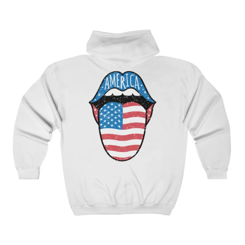 America Tongue Out Zip Up Hoodie sold by Always Stylish Mama