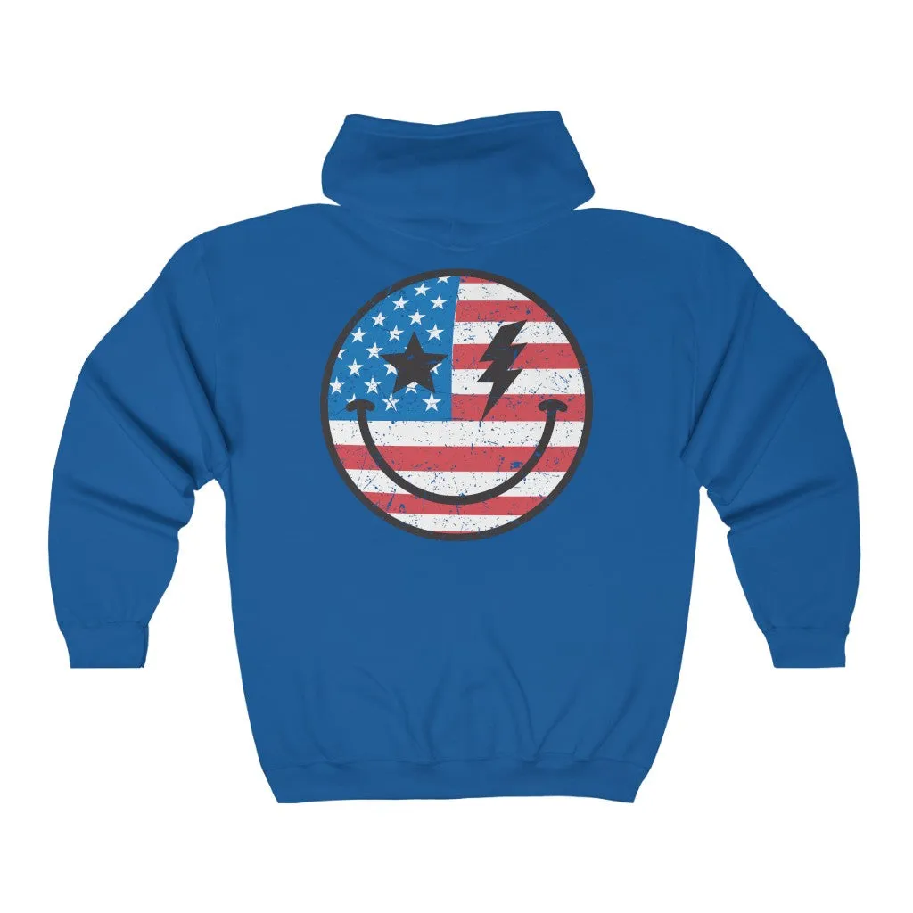 American Flag Smiley Face Zip Up Hoodie sold by Always Stylish Mama product image thumbnail 4
