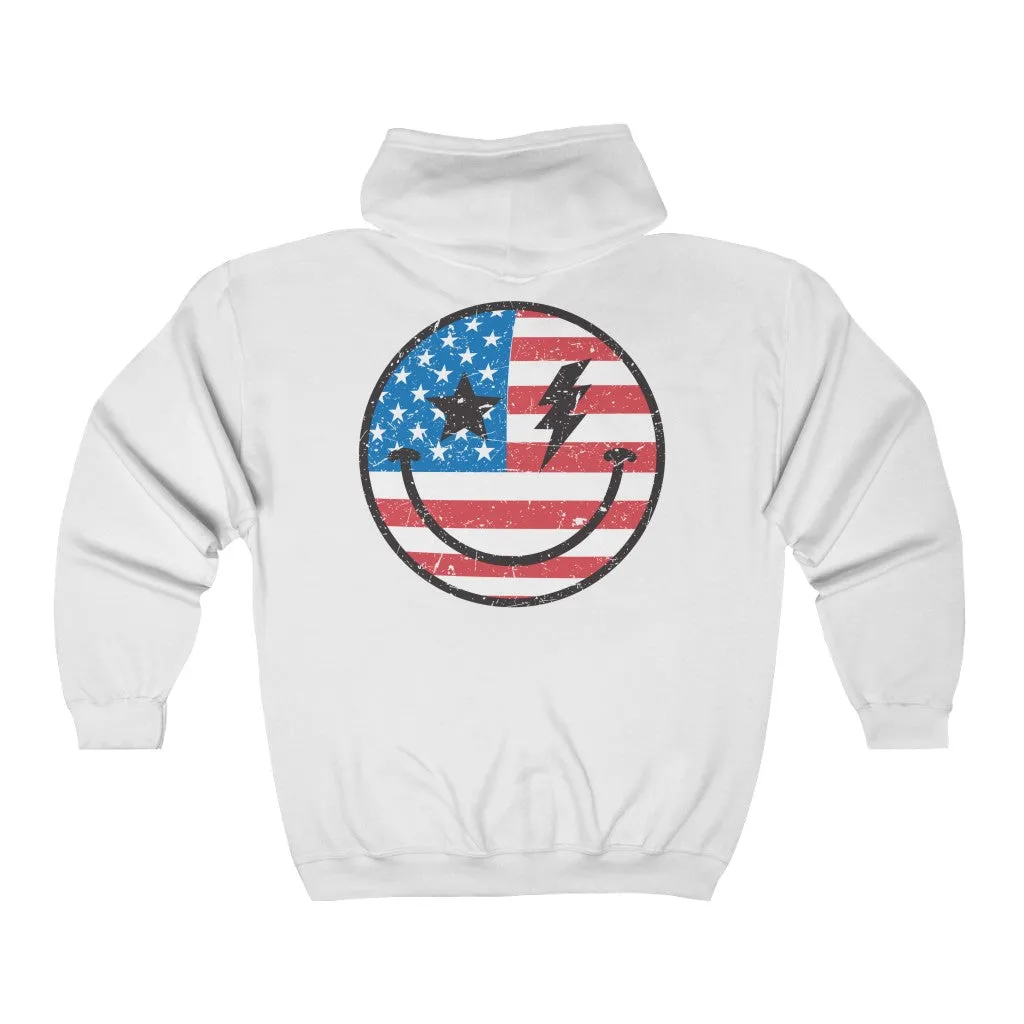 American Flag Smiley Face Zip Up Hoodie sold by Always Stylish Mama product image thumbnail 2
