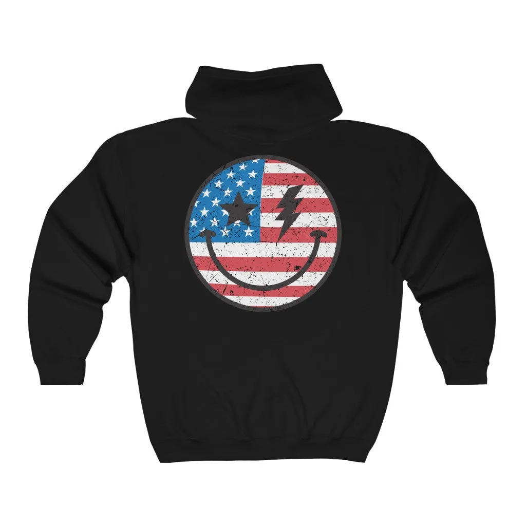 American Flag Smiley Face Zip Up Hoodie sold by Always Stylish Mama product image thumbnail 3