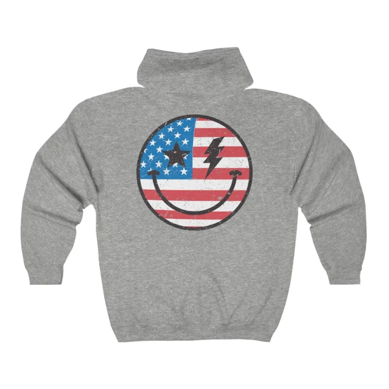 American Flag Smiley Face Zip Up Hoodie sold by Always Stylish Mama