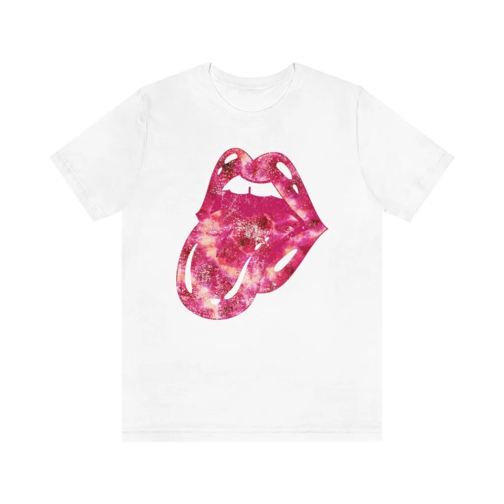 Tie Dye Lips Tongue Out Pinks Distressed Unisex Tee sold by Always Stylish Mama
