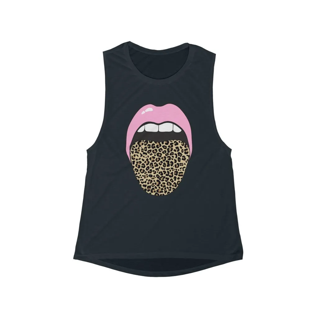 Pink Lips Leopard Tongue Out Women's Flowy Scoop Muscle Tank sold by Always Stylish Mama product image thumbnail 3