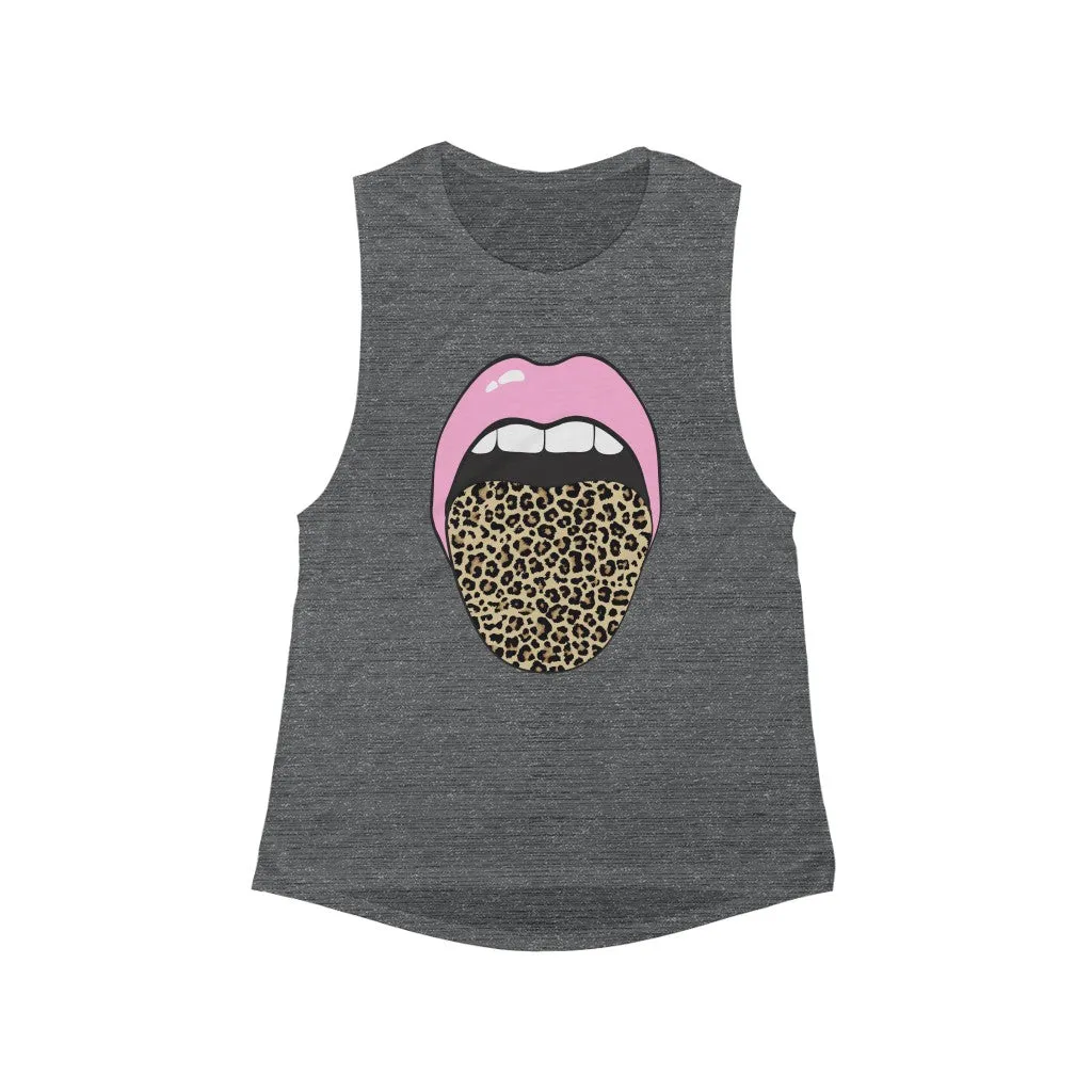 Pink Lips Leopard Tongue Out Women's Flowy Scoop Muscle Tank sold by Always Stylish Mama