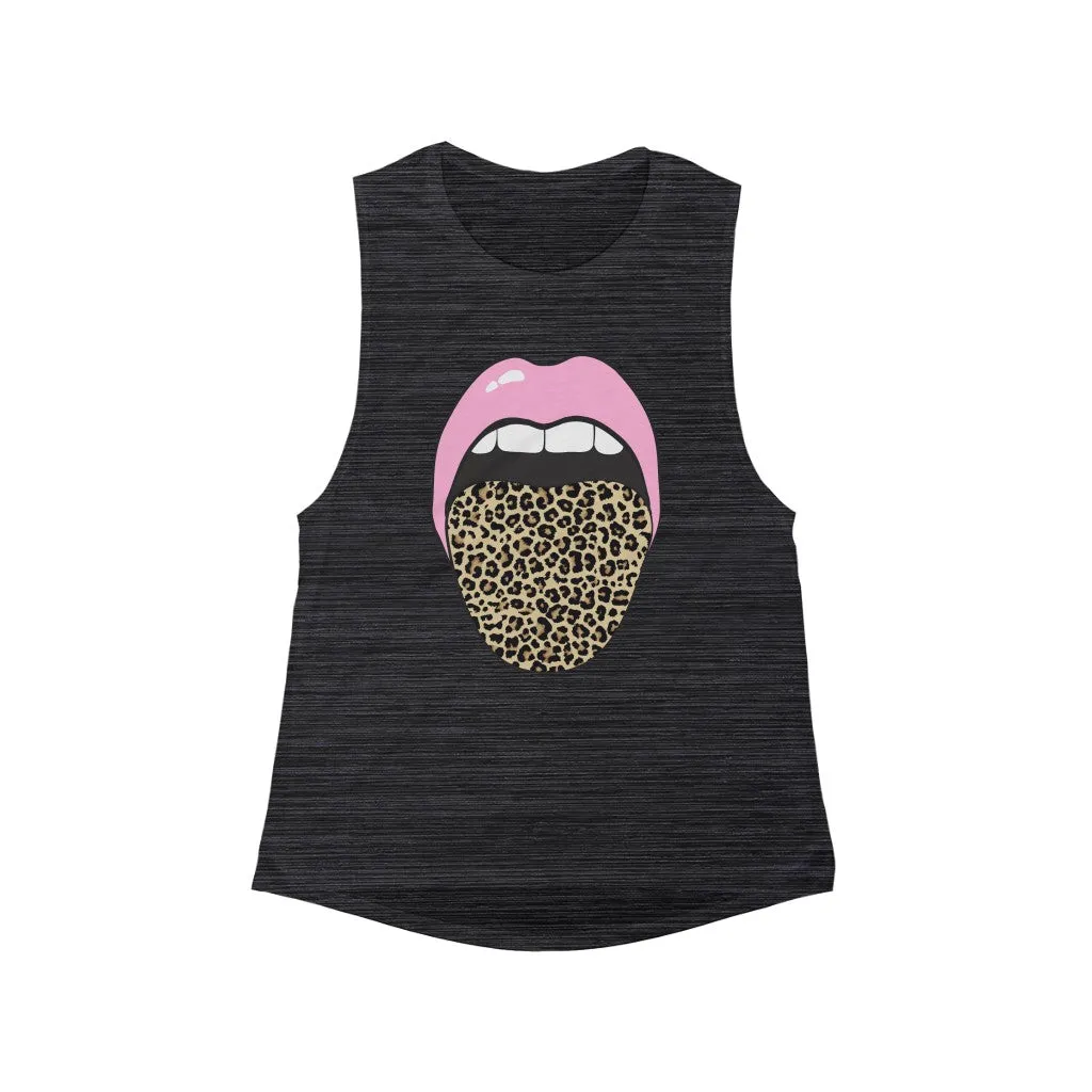 Pink Lips Leopard Tongue Out Women's Flowy Scoop Muscle Tank sold by Always Stylish Mama product image thumbnail 2