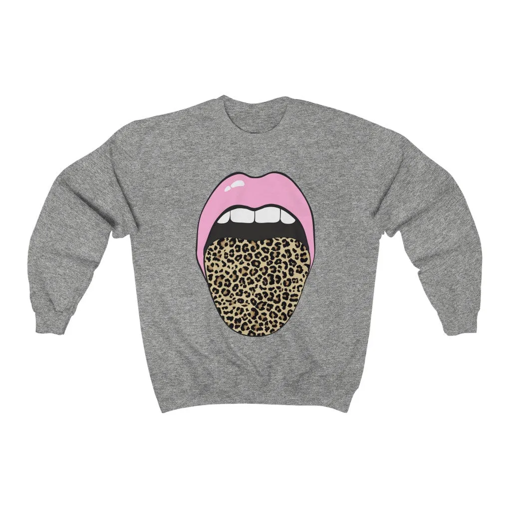 Pink Lips Leopard Tongue Out Forward Facing Unisex Sweatshirt sold by Always Stylish Mama
