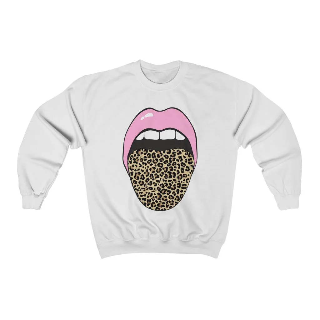 Pink Lips Leopard Tongue Out Forward Facing Unisex Sweatshirt sold by Always Stylish Mama product image thumbnail 2