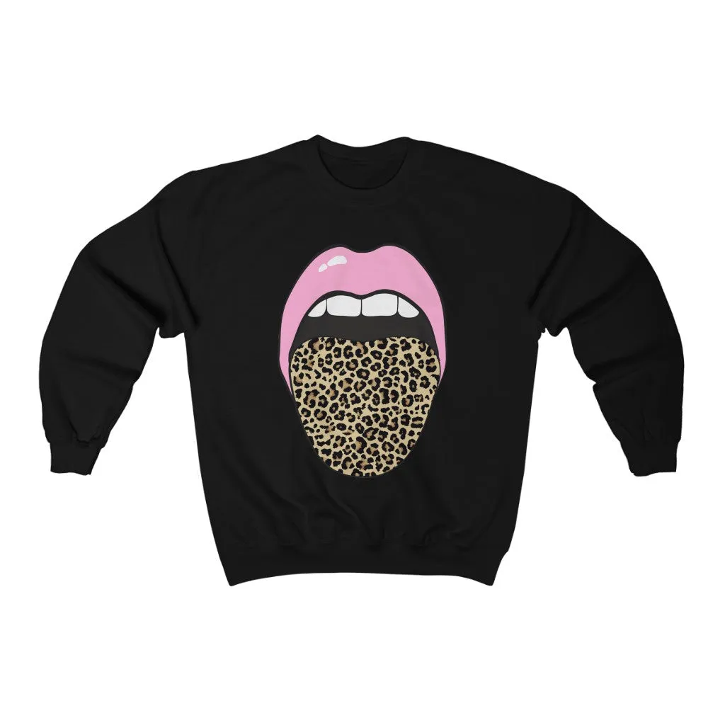 Pink Lips Leopard Tongue Out Forward Facing Unisex Sweatshirt sold by Always Stylish Mama product image thumbnail 3